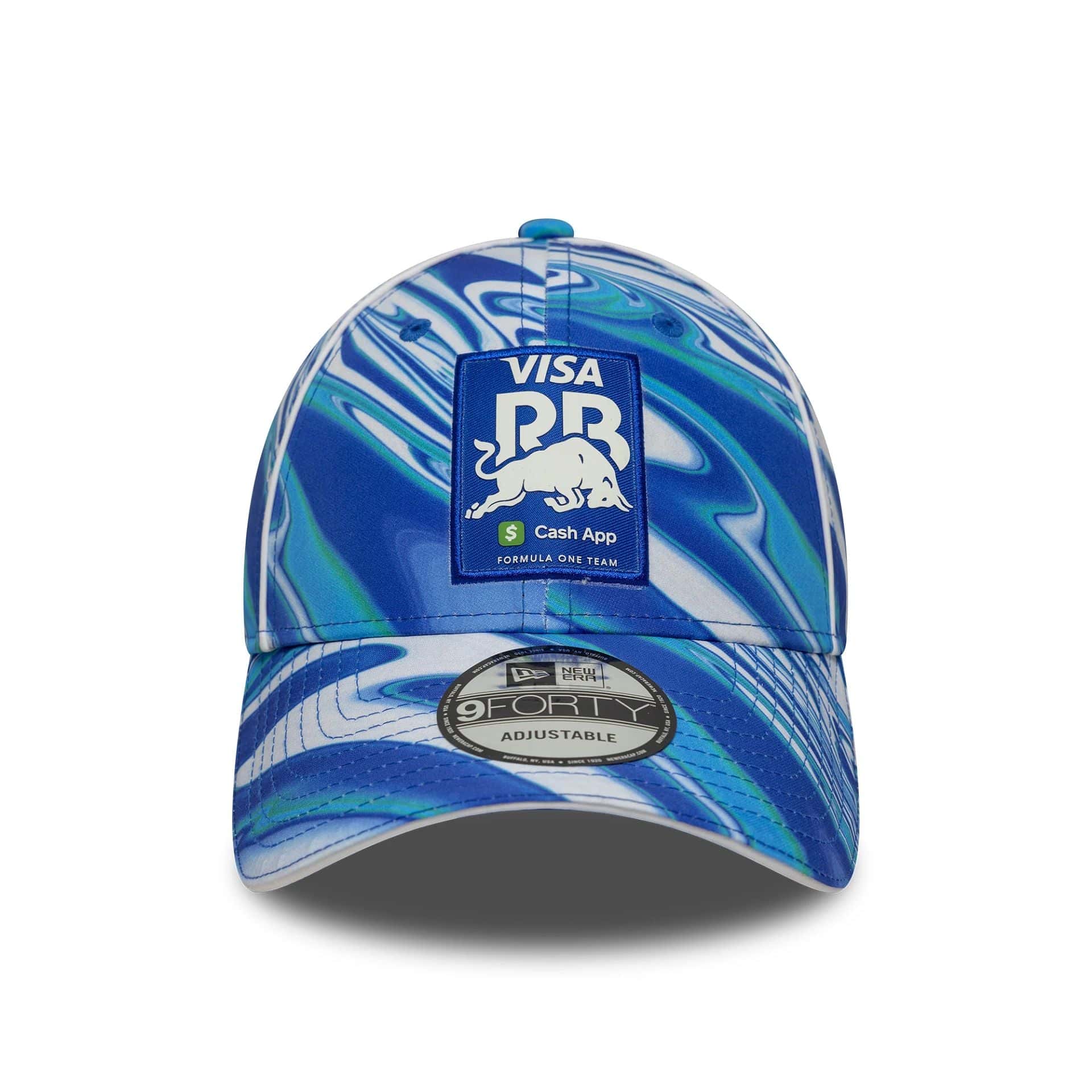 This is a Visa Cash App Racing Bulls All Over Print Blue 9FORTY Adjustable Cap 2