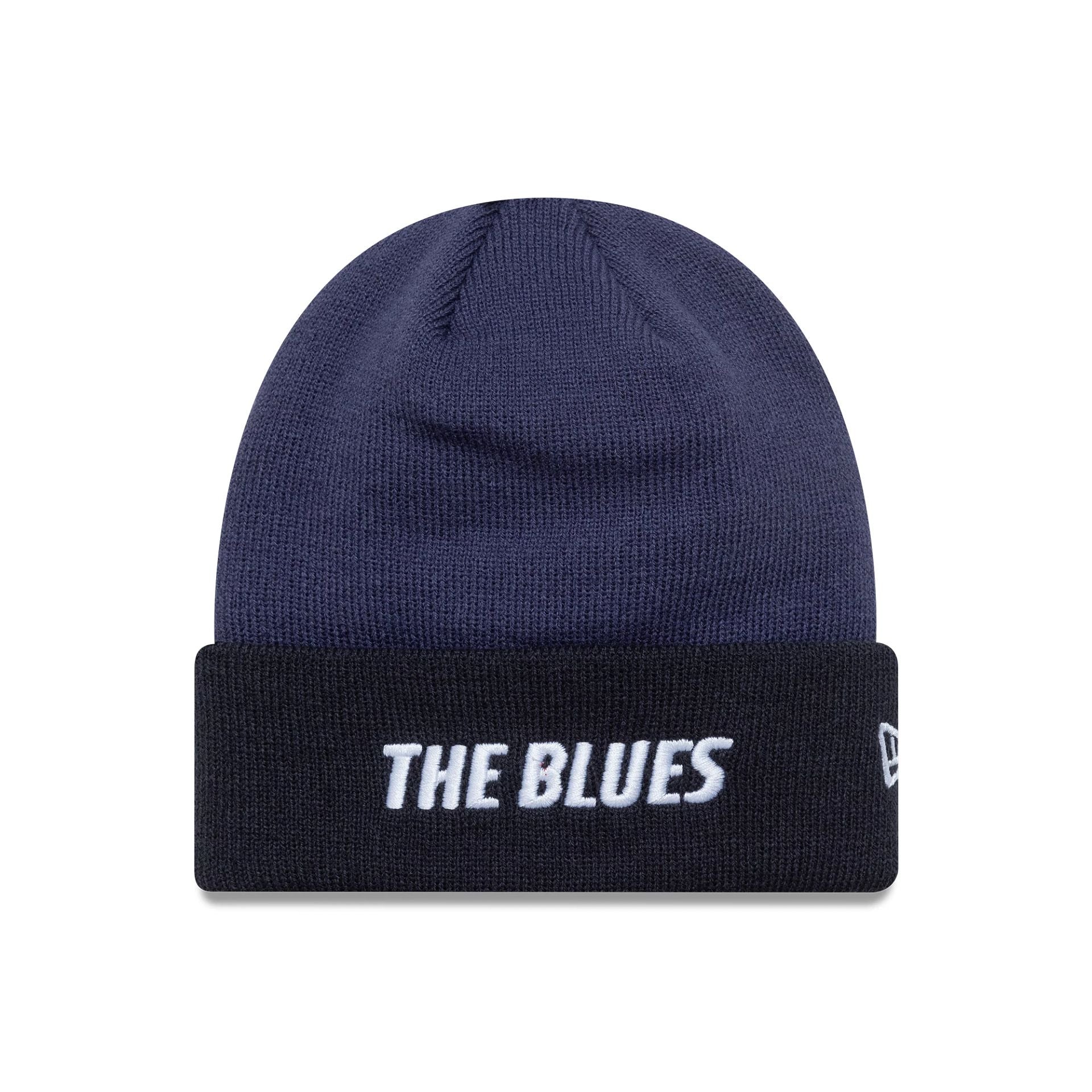 This is a Chelsea FC Lion Crest Youth Wordmark Blue Cuff Knit Beanie Hat 1