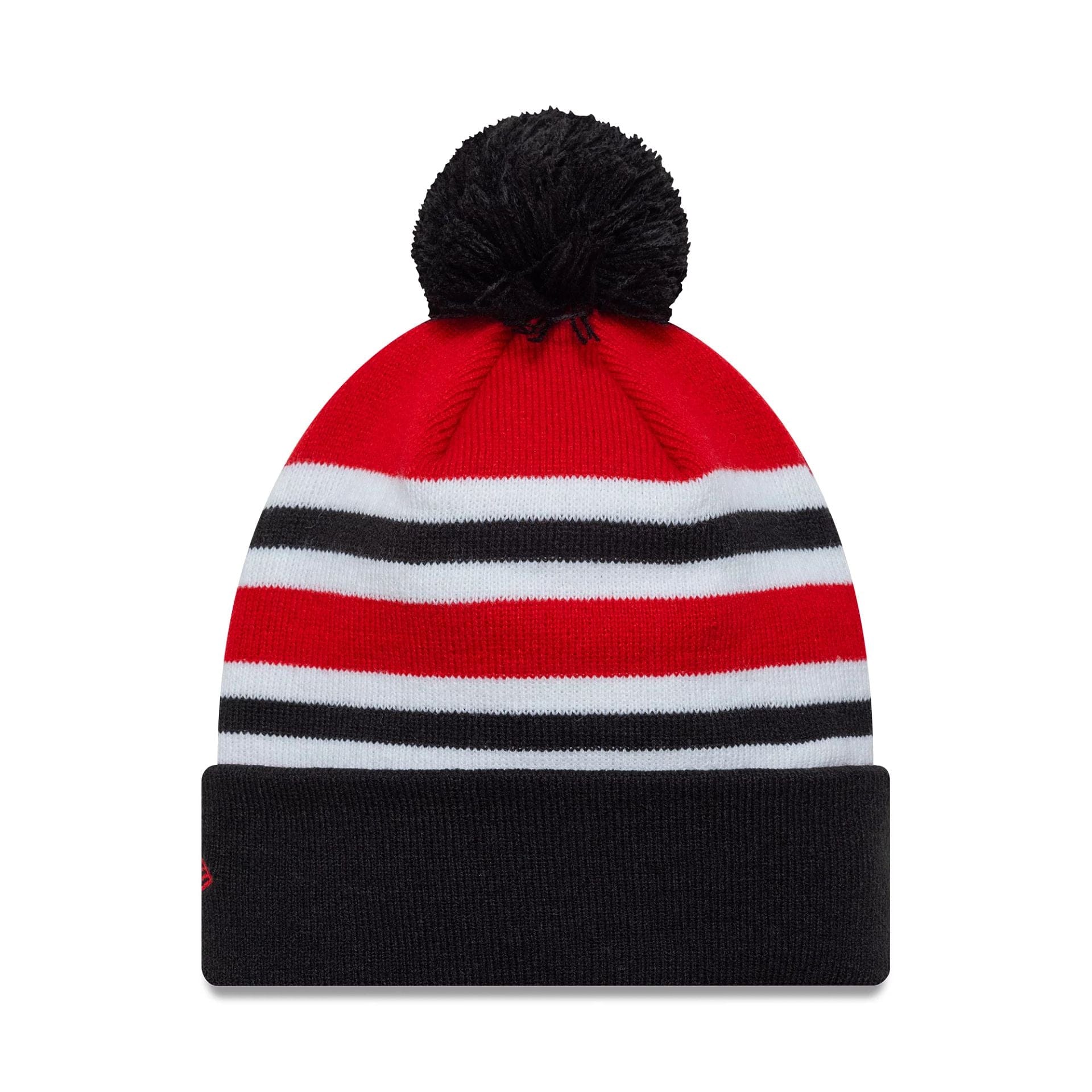 This is a Manchester United FC Bar Stripe Red Cuff Knit Beanie Hat 2