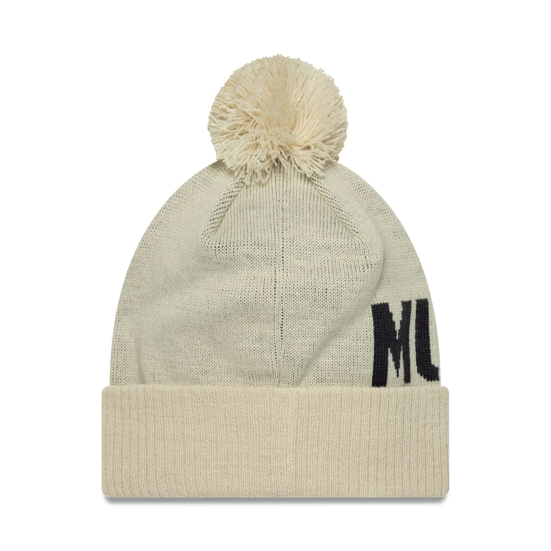 This is a Manchester United FC Cream Bobble Knit Beanie Hat 2