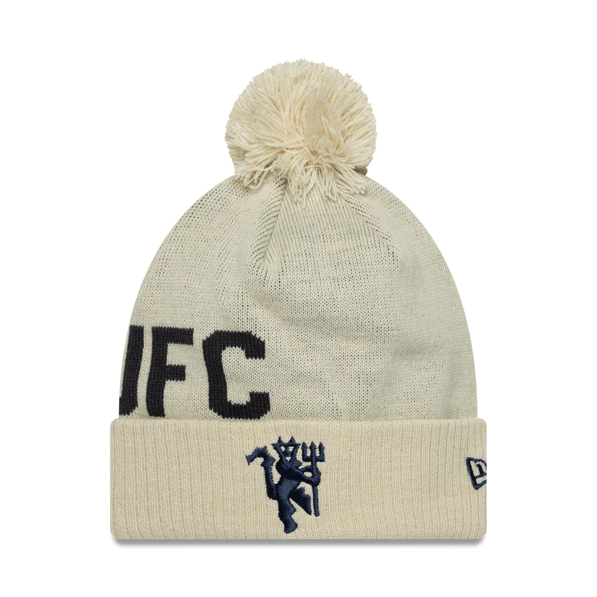 This is a Manchester United FC Cream Bobble Knit Beanie Hat 1