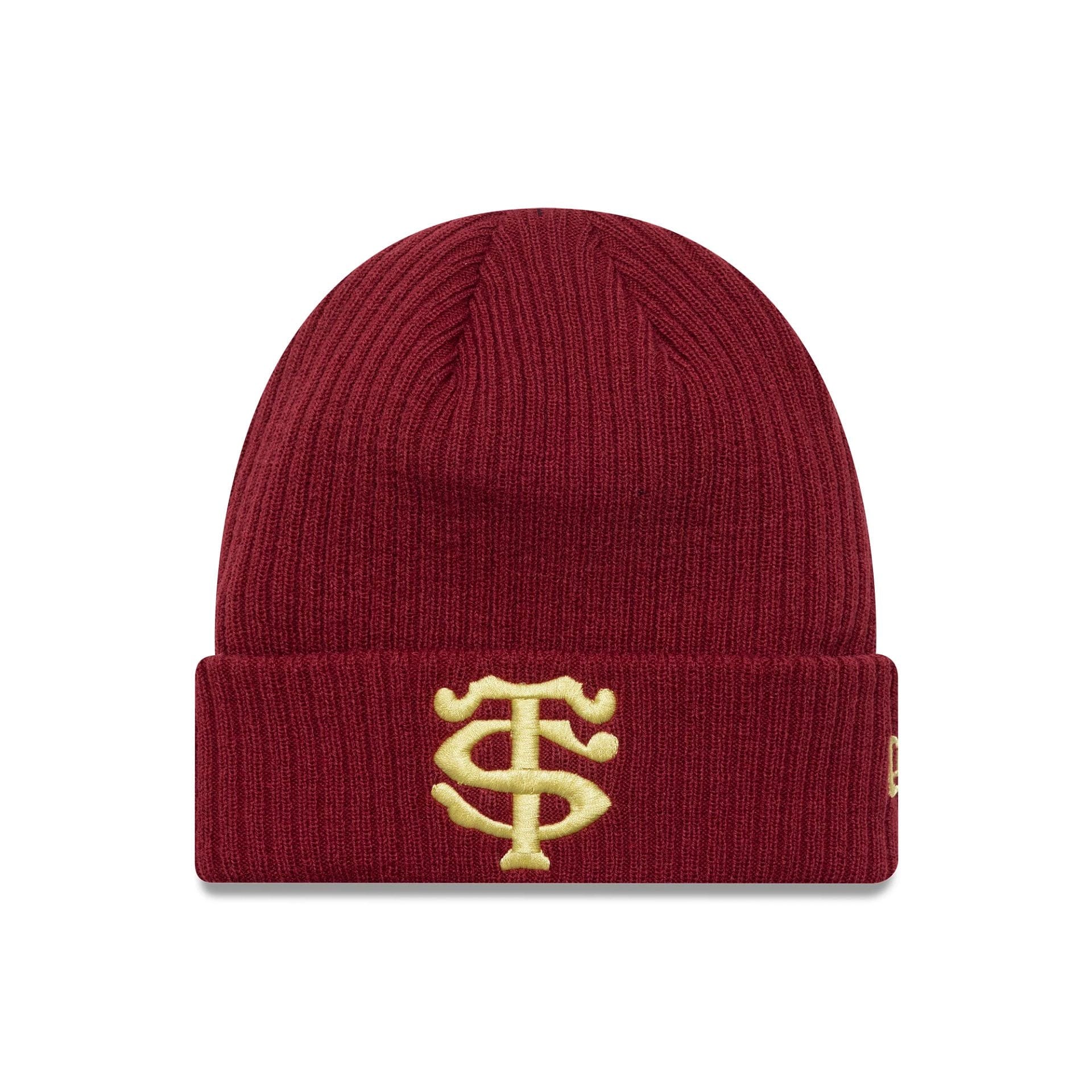This is a Stade Toulousain Ribbed Dark Red Cuff Knit Beanie Hat 1