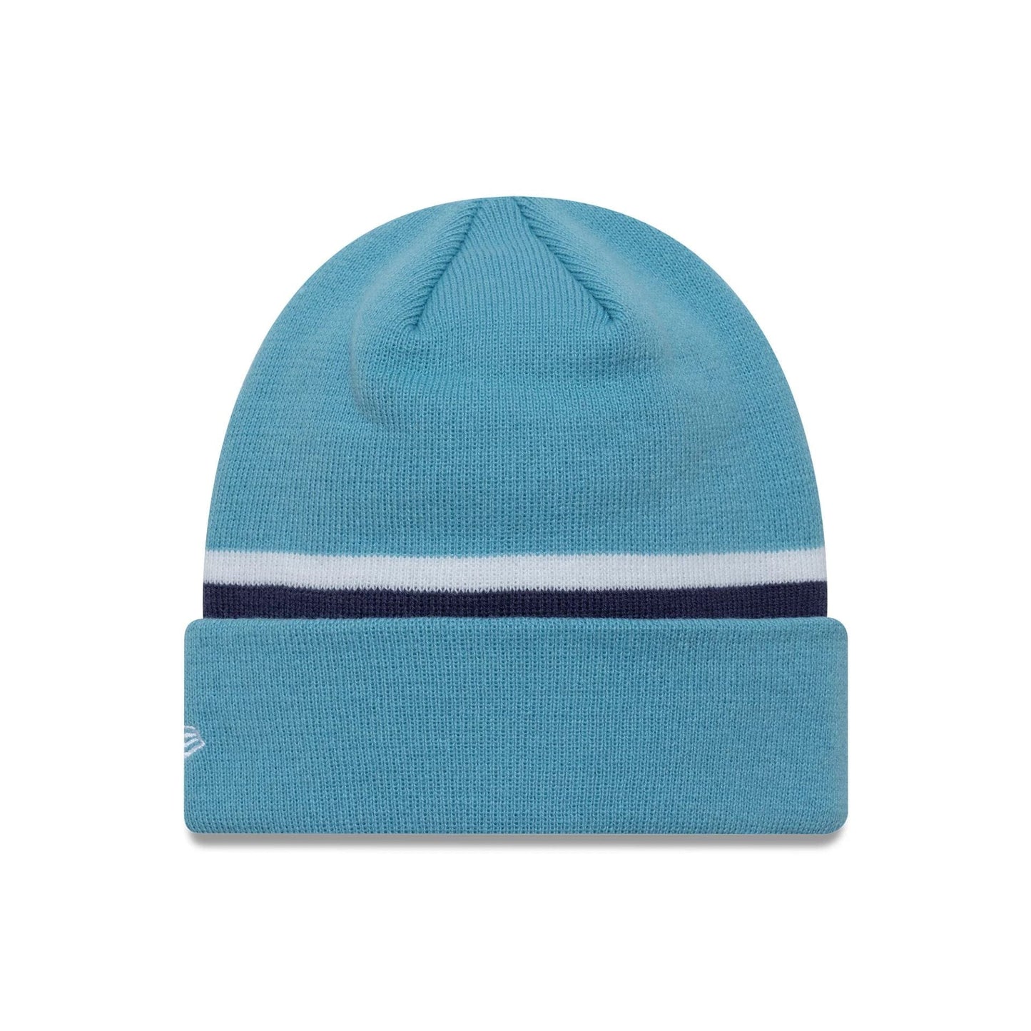 This is a Tottenham Hotspur FC Seasonal Stripe Pastel Blue Cuff Knit Beanie Hat 2