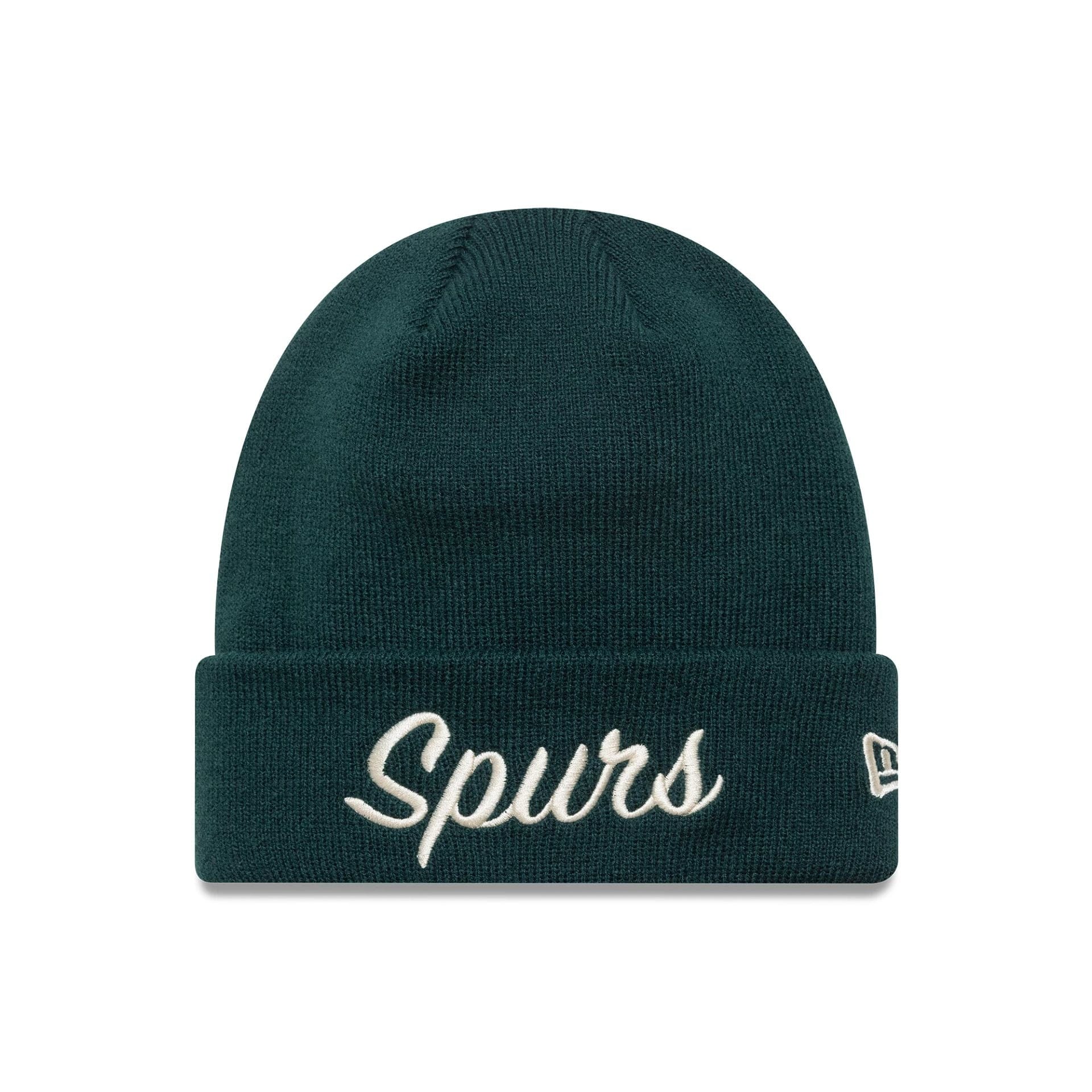 This is a Tottenham Hotspur FC Seasonal Script Dark Green Cuff Knit Beanie Hat 1