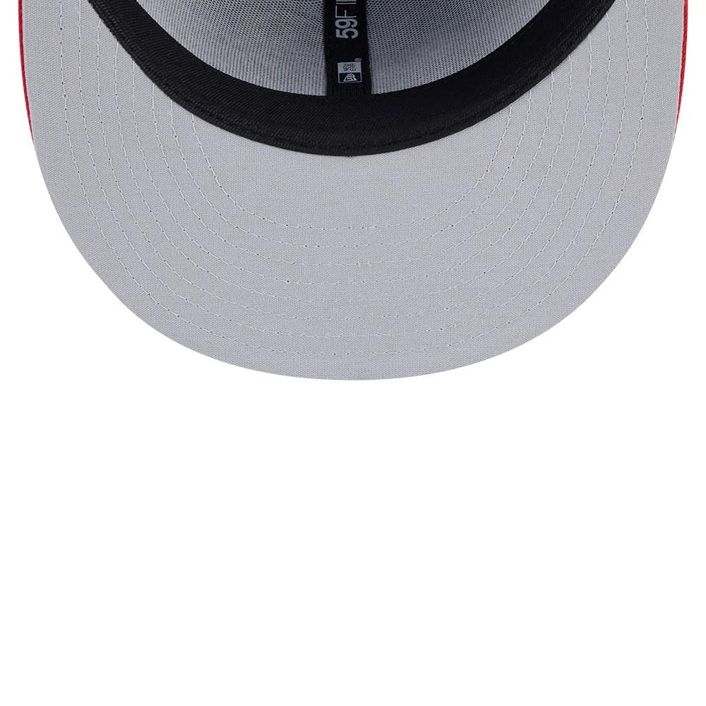 Toledo Mud Hens MiLB Theme Night Navy New Era 59FIFTY Fitted Cap, inside view showing the grey undervisor and the black sweatband with 59FIFTY taping along with an authenticity sticker on the underside of the visor.