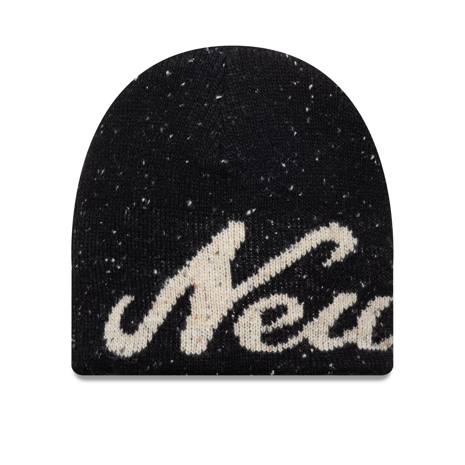This is a New Era Heritage Black Skull Knit Beanie Hat 1