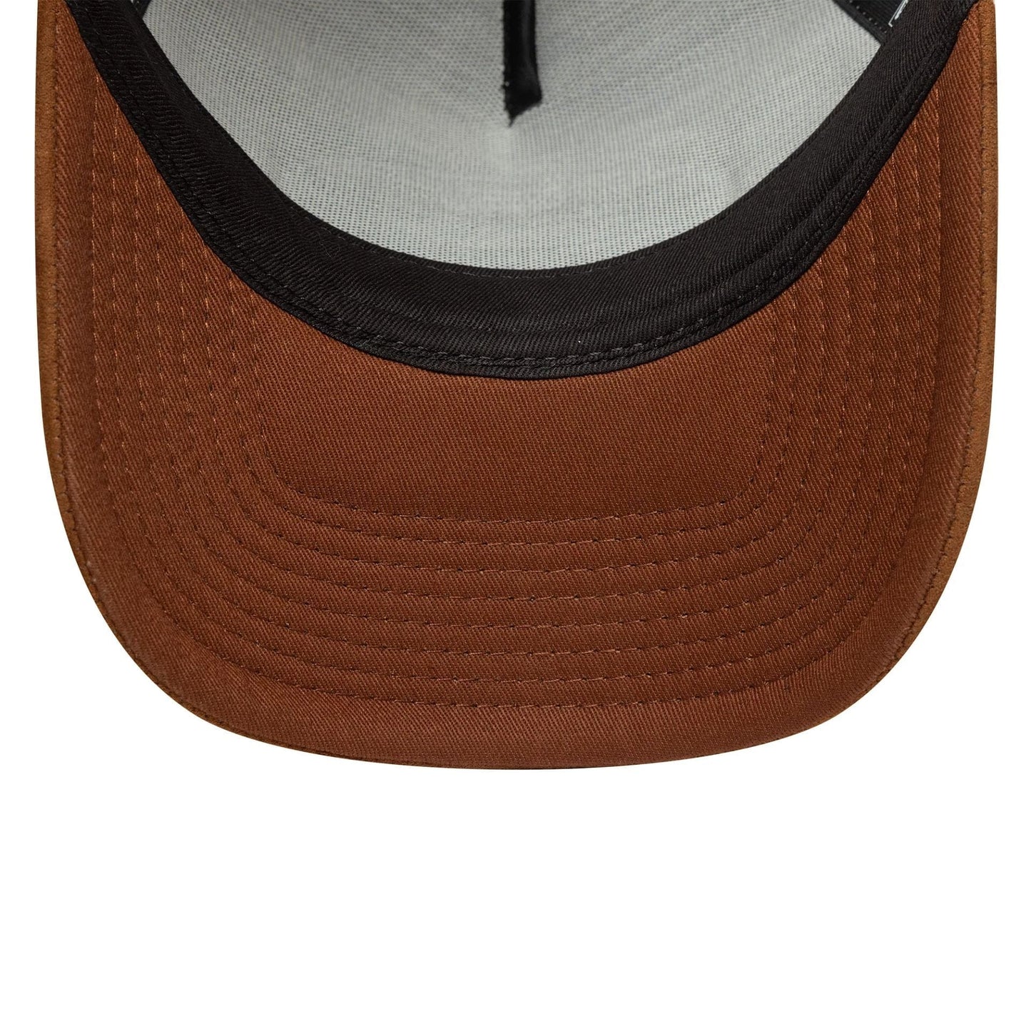 This is a New Era Oval Patch Suede Cream 9FORTY E-Frame Trucker Adjustable Cap 5
