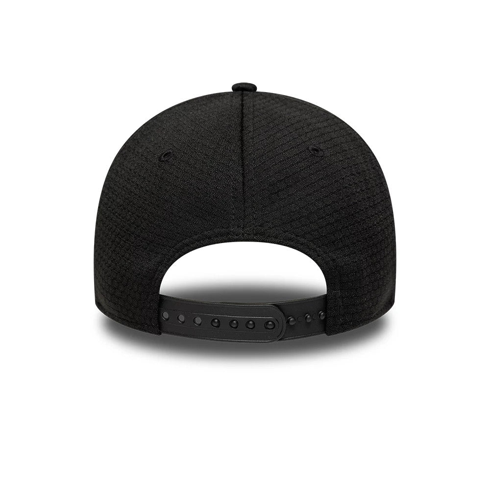 New York Yankees MLB Flawless Monotone Mesh Black New Era 9FORTY Adjustable Cap, rear view showing the adjustable strap closure and the mesh texture on the black crown without additional logos or embroidery.