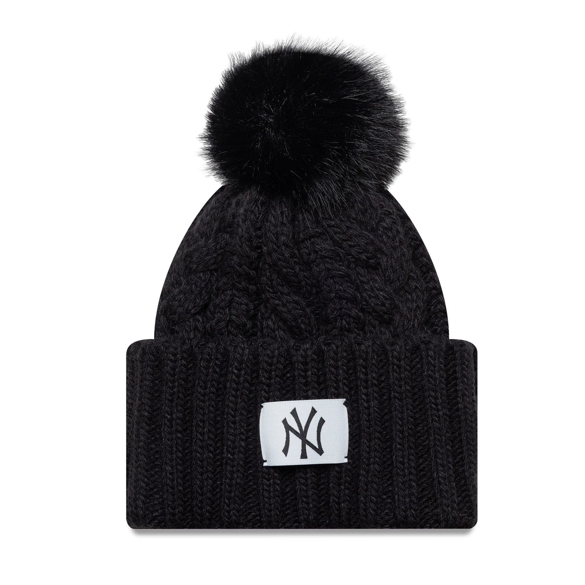 This is a New York Yankees Youth MLB Black Cable Knit Beanie Hat 1