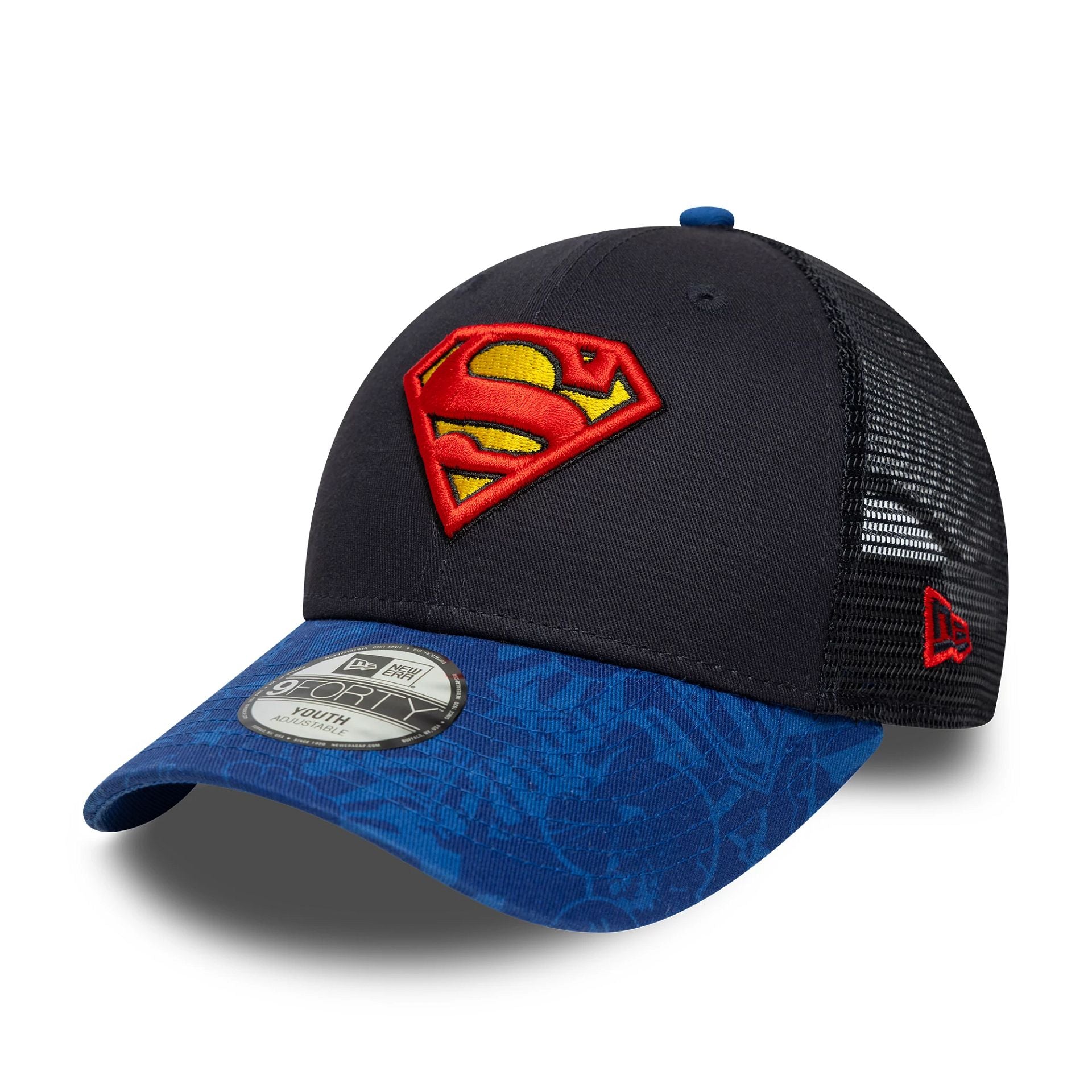 This is a Superman Youth DC Blue 9FORTY Trucker Adjustable Cap 1