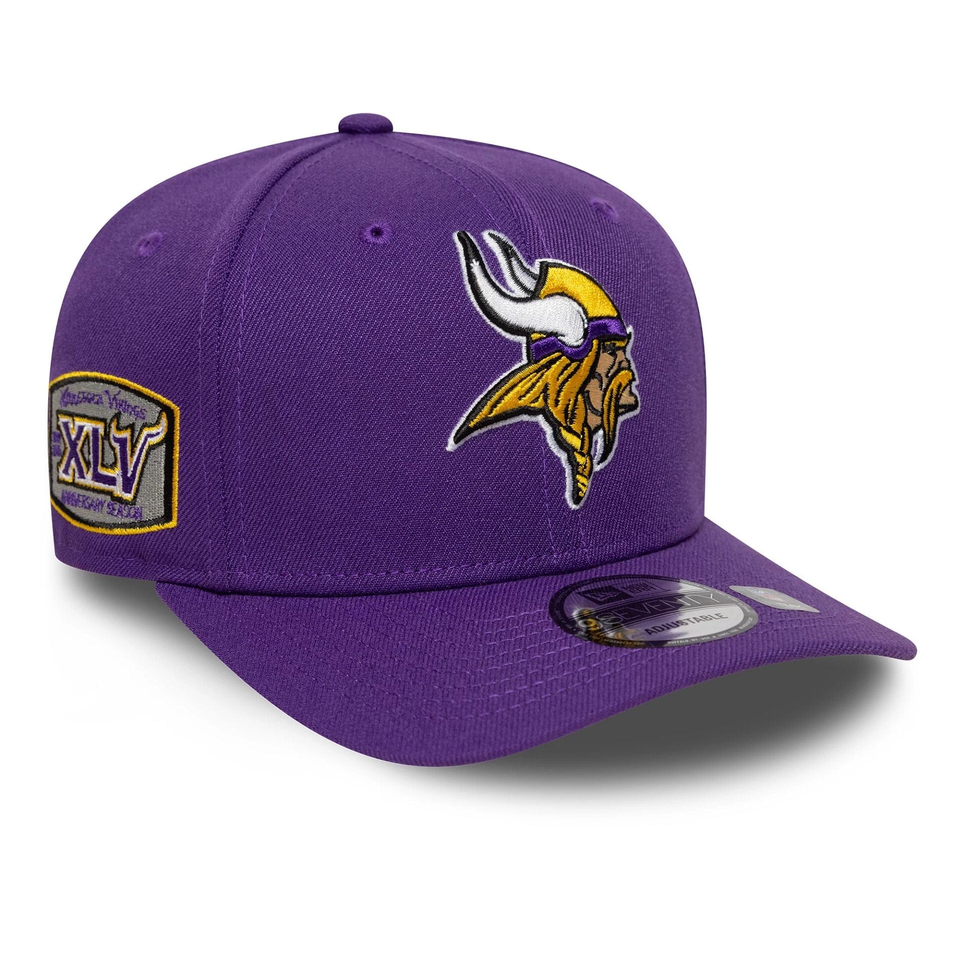 This is a Minnesota Vikings NFL Patch Purple 9SEVENTY Stretch-Snap Adjustable Cap 1