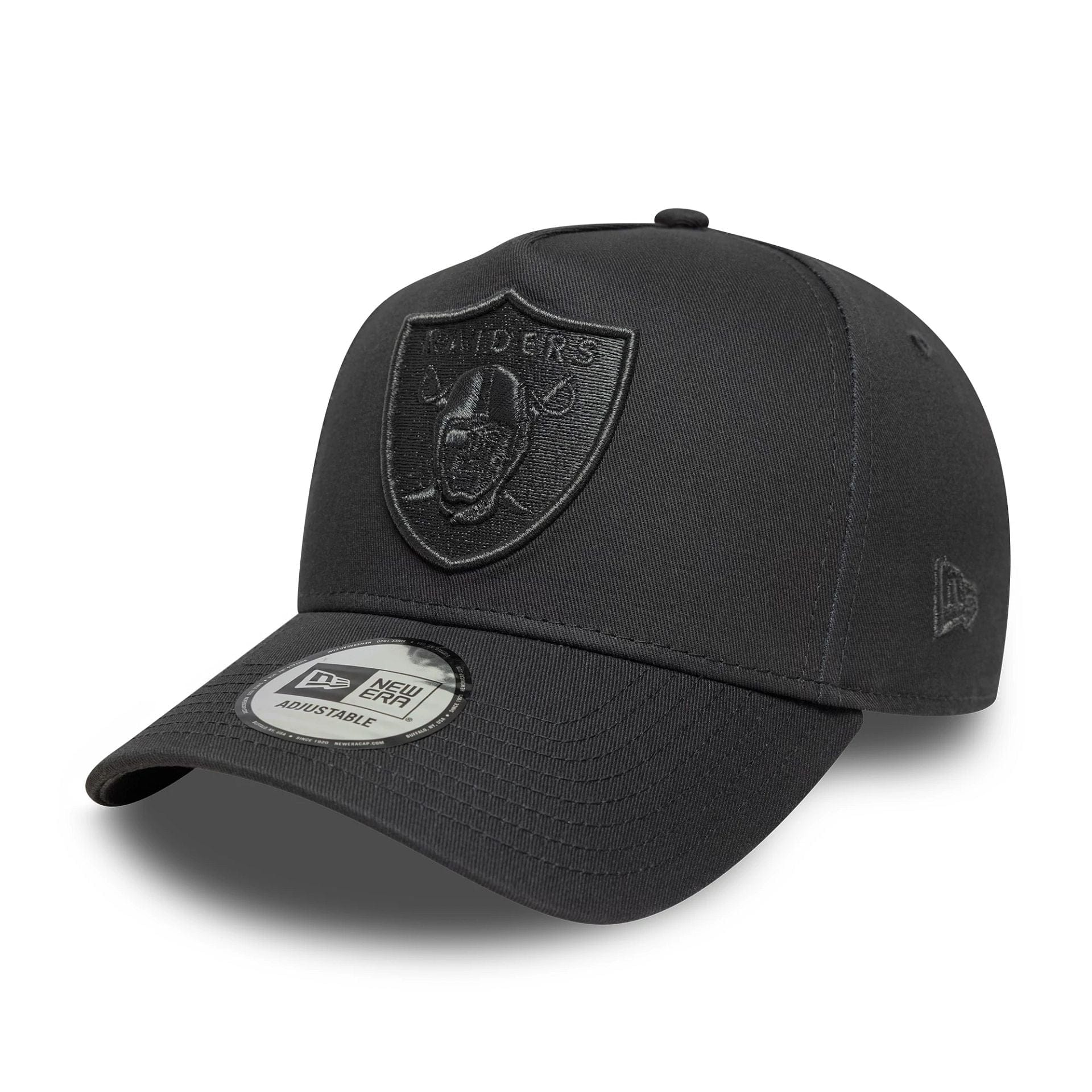 This is a Las Vegas Raiders NFL Metallic Dark Grey 9FORTY E-Frame Adjustable Cap 1