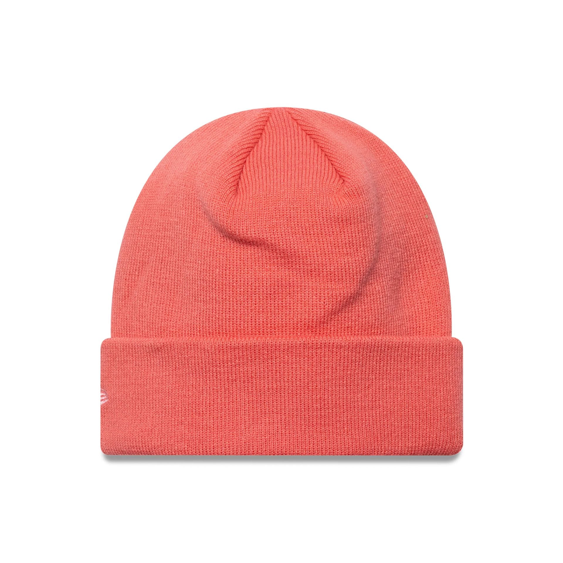 This is a New York Yankees MLB League Essential Pastel Pink Cuff Knit Beanie Hat 2