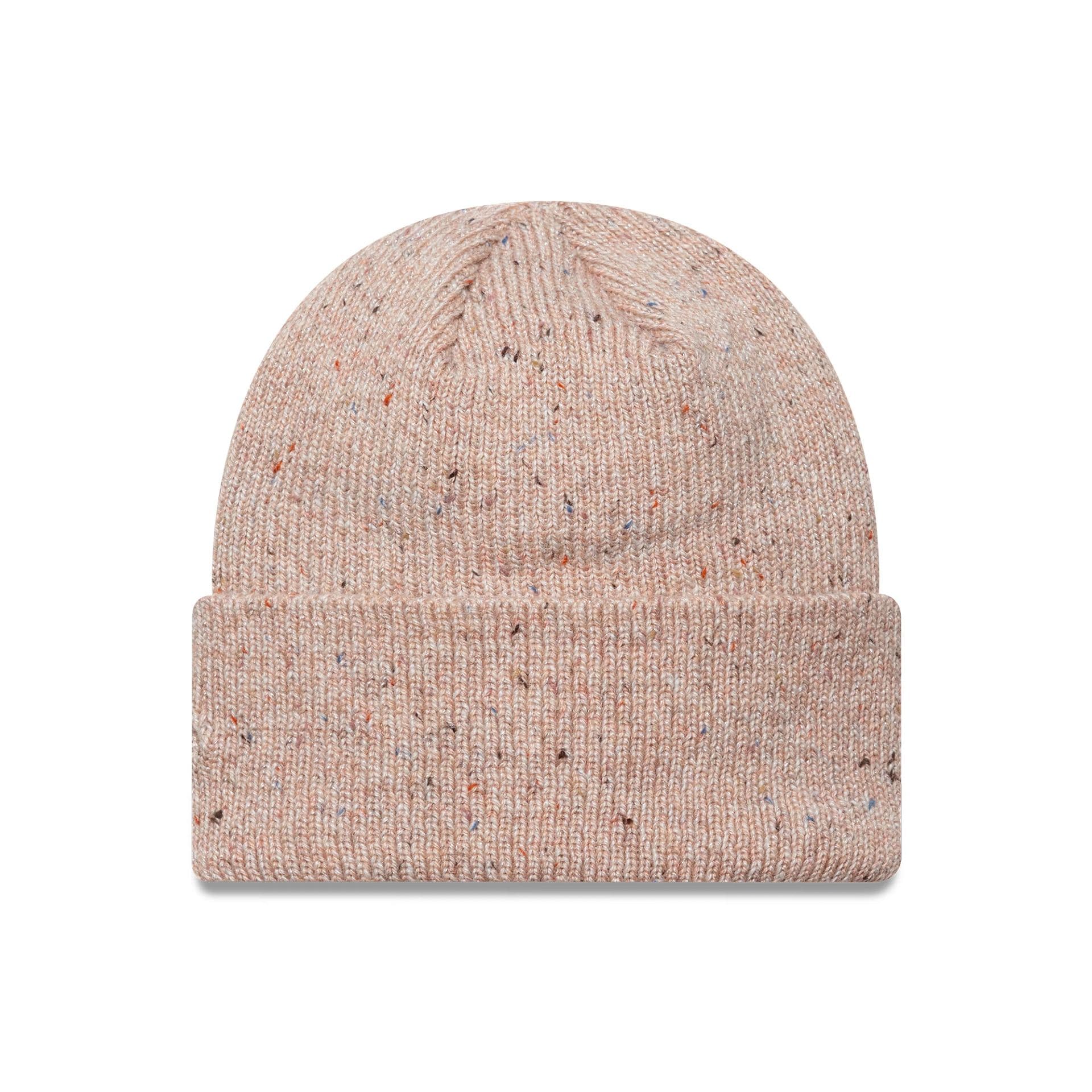 This is a New York Yankees Womens MLB Glitter Pastel Pink Cuff Knit Beanie Hat 2