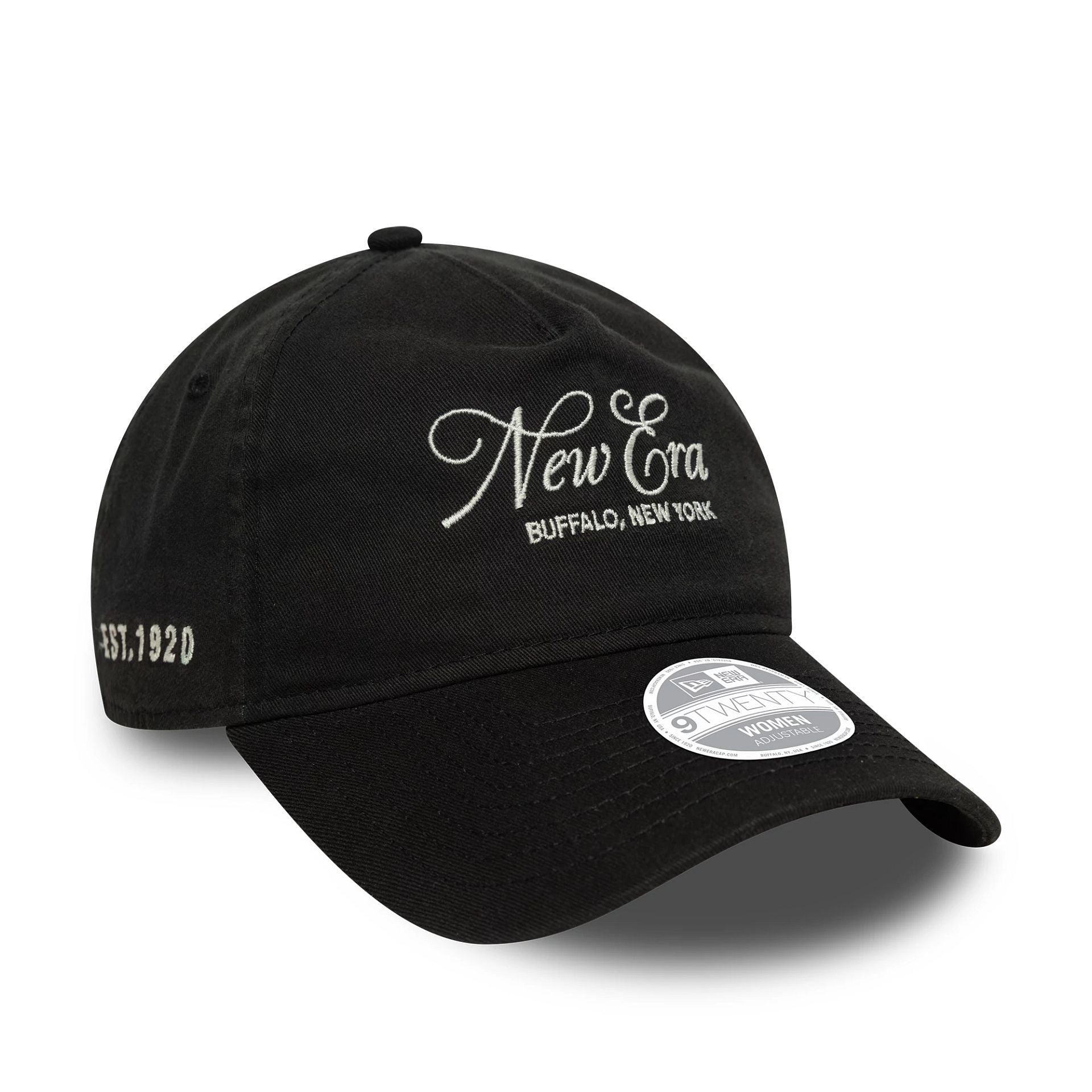 This is a Womens New Era Black 9TWENTY A-Frame Adjustable Cap 1