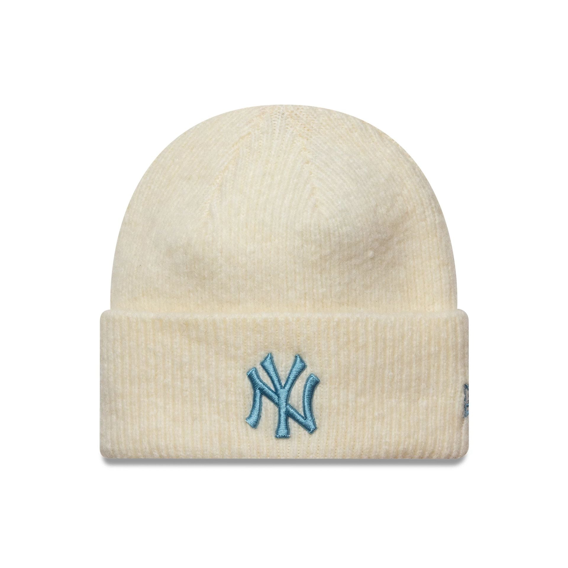 This is a New York Yankees Womens MLB Cream Wide Cuff Knit Beanie Hat 1