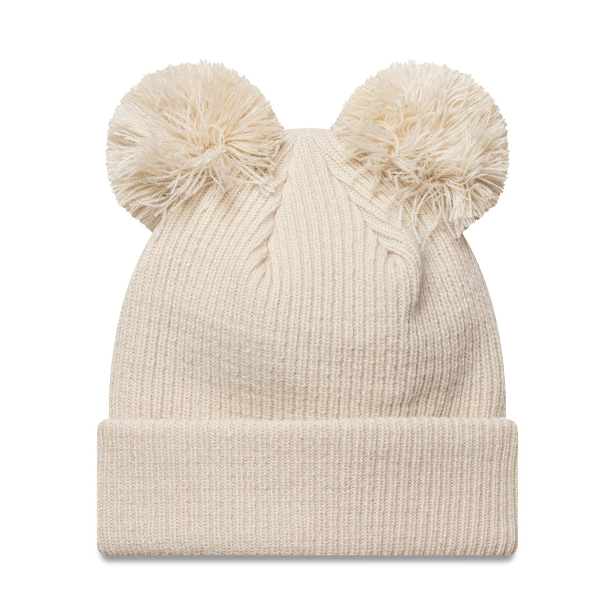 This is a New York Yankees Womens MLB Double Pom Light Beige Cuff Knit Beanie Hat 2