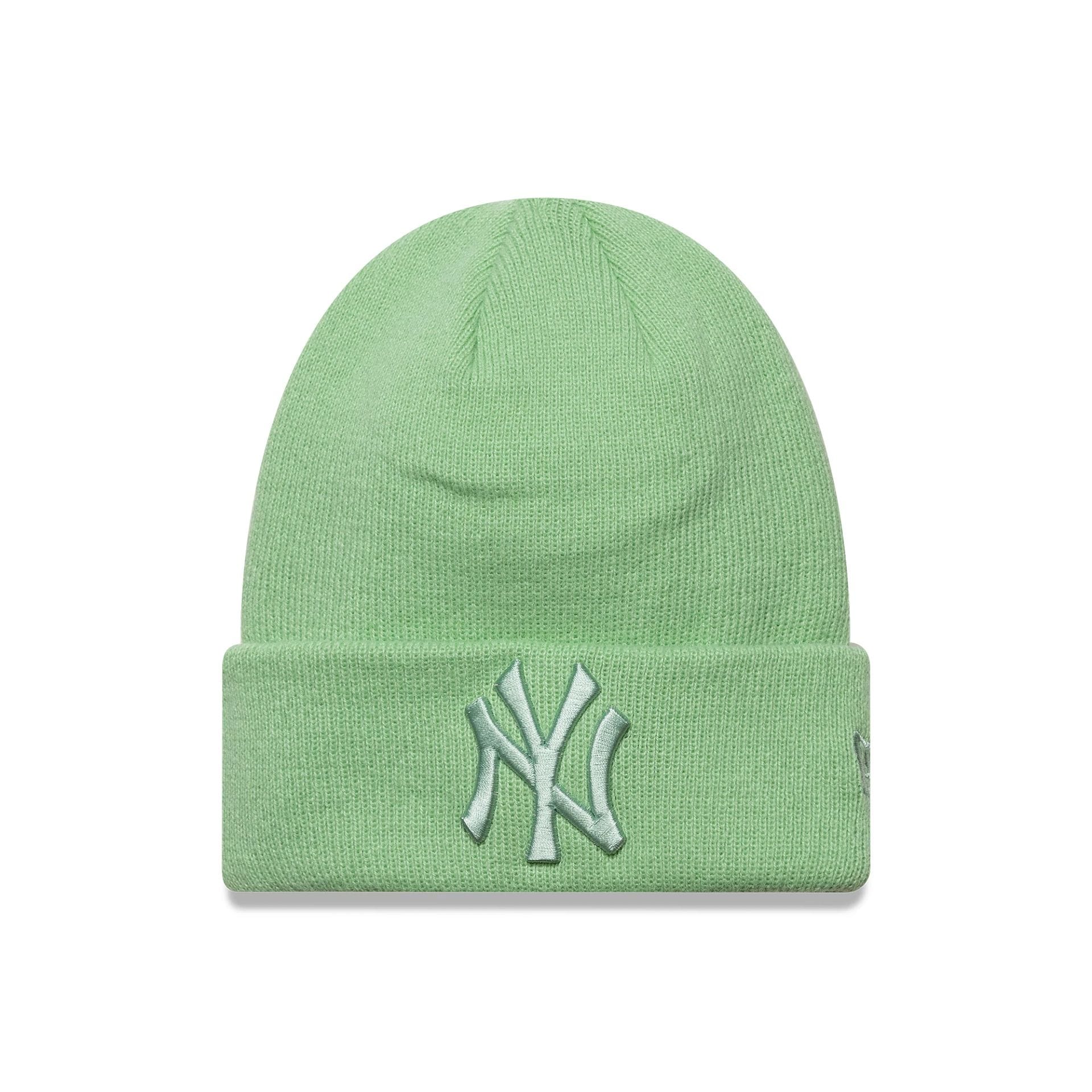 This is a New York Yankees Youth MLB League Essential Pastel Green Cuff Knit Beanie Hat 1