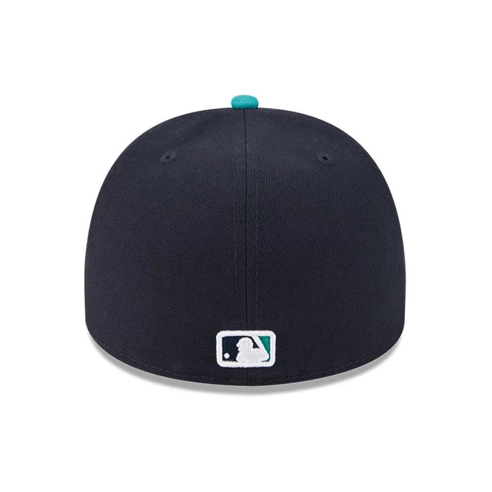Pictured is this MLB Cartoon Seattle Mariners 59FIFTY A-Frame Fitted cap in navy. 7