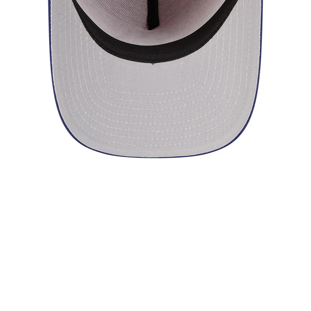 Philadelphia Phillies MLB Cartoon Red New Era 59FIFTY A-Frame Fitted Cap, inside view showing black sweatband and grey undervisor, with detailed stitching and structured design beneath the visor.