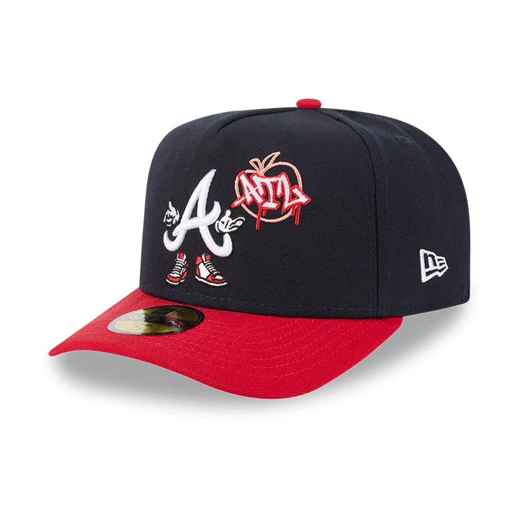 Pictured is this MLB Cartoon Atlanta Braves 59FIFTY A-Frame Fitted cap in navy. 4