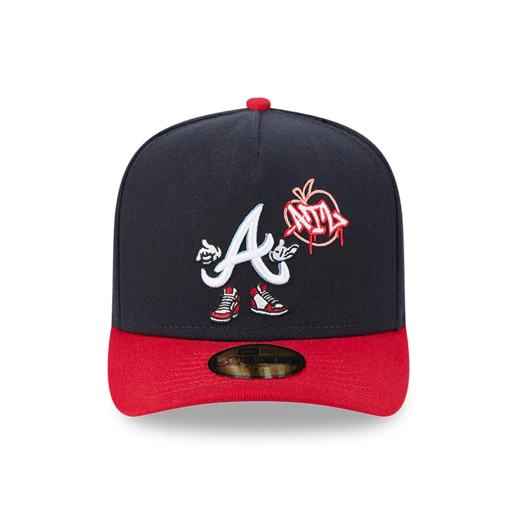Pictured is this MLB Cartoon Atlanta Braves 59FIFTY A-Frame Fitted cap in navy. 3