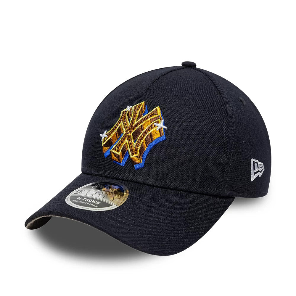 Pictured is this MLB Emblem New York Yankees 9FORTY M-Crown A-Frame cap in navy. 4