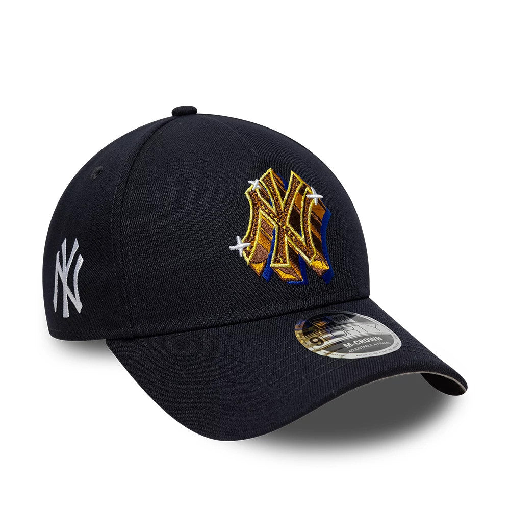 Pictured is this MLB Emblem New York Yankees 9FORTY M-Crown A-Frame cap in navy. 1