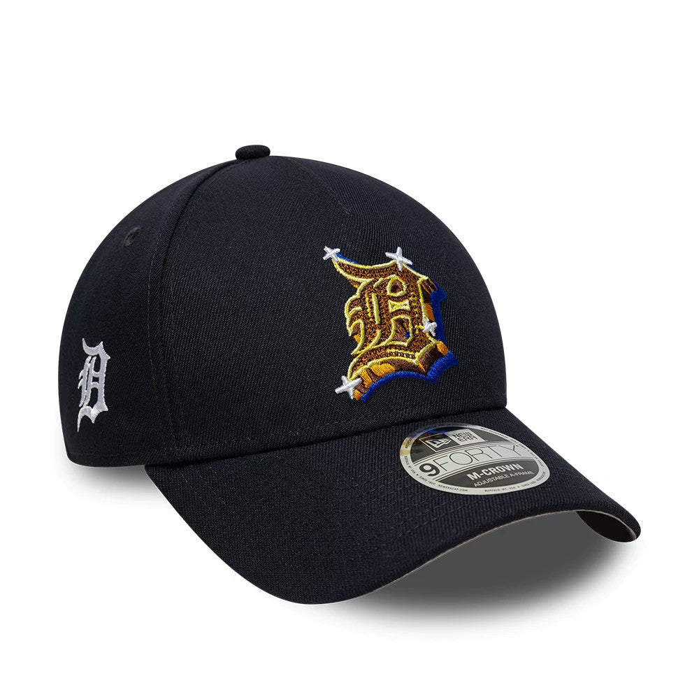 Pictured is this MLB Emblem Detroit Tigers 9FORTY M-Crown A-Frame cap in navy. 1