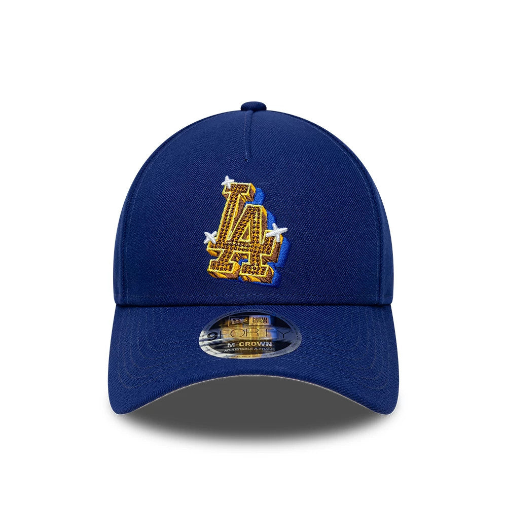 Pictured is this MLB Emblem LA Dodgers 9FORTY M-Crown A-Frame cap in dark blue. 3