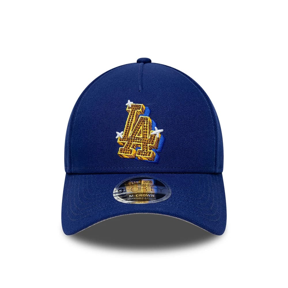 Pictured is this MLB Emblem LA Dodgers 9FORTY M-Crown A-Frame cap in dark blue. 3