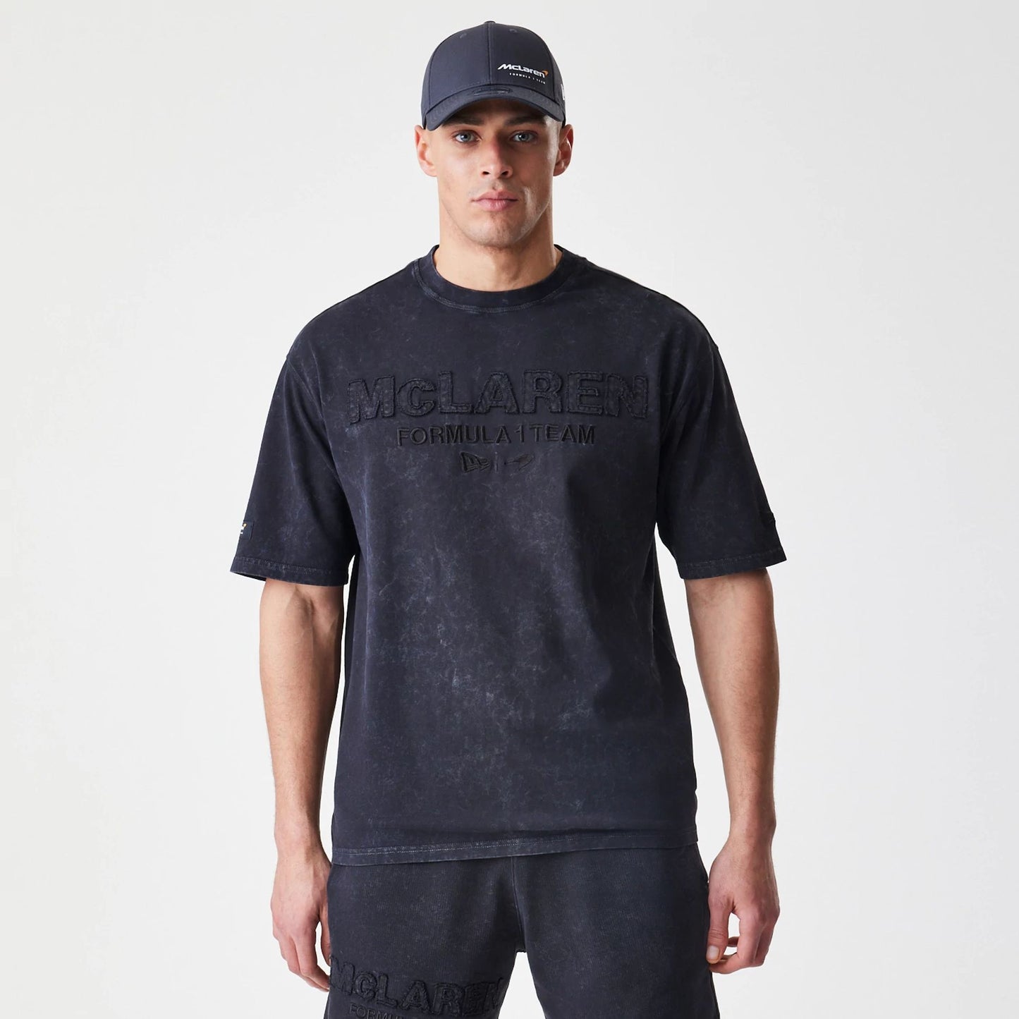 The Male model is wearing McLaren Racing Washed Black Oversized T-Shirt 9