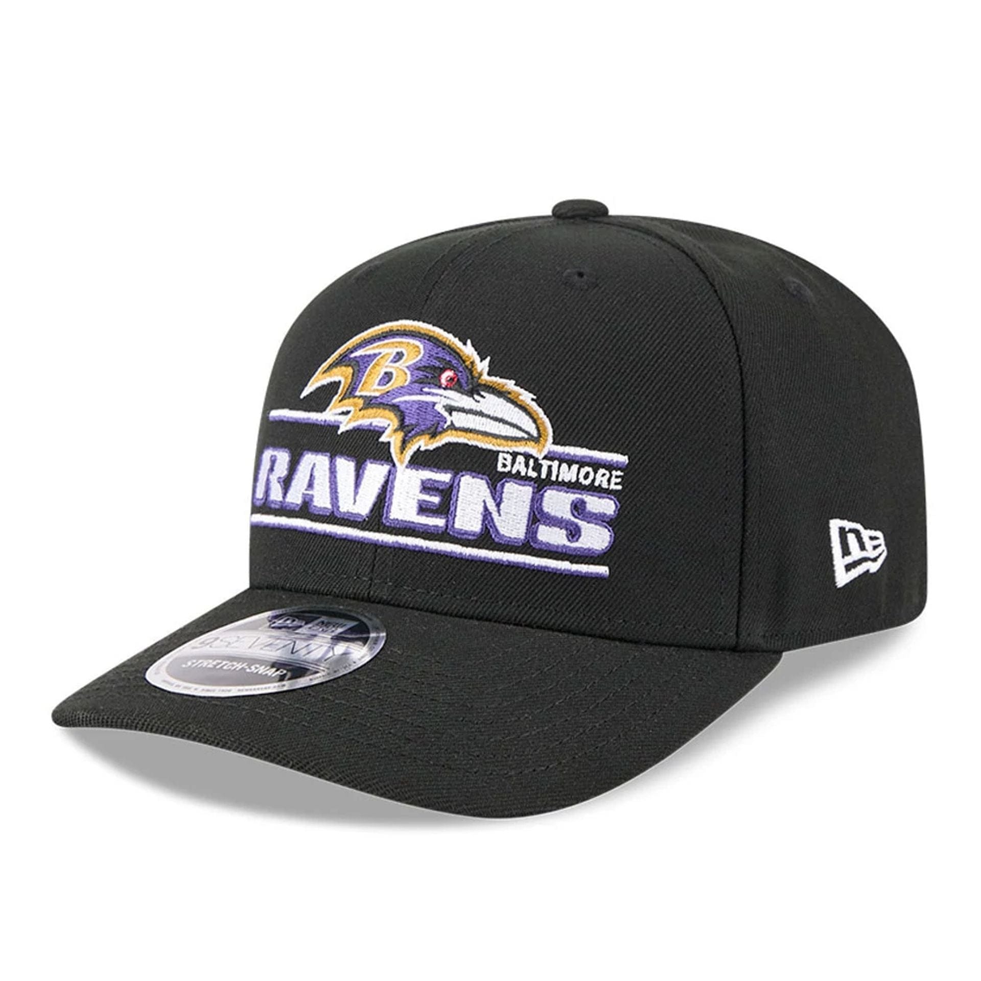 This is a Baltimore Ravens NFL Sated Black 9SEVENTY Stretch Snap Adjustable Cap 1