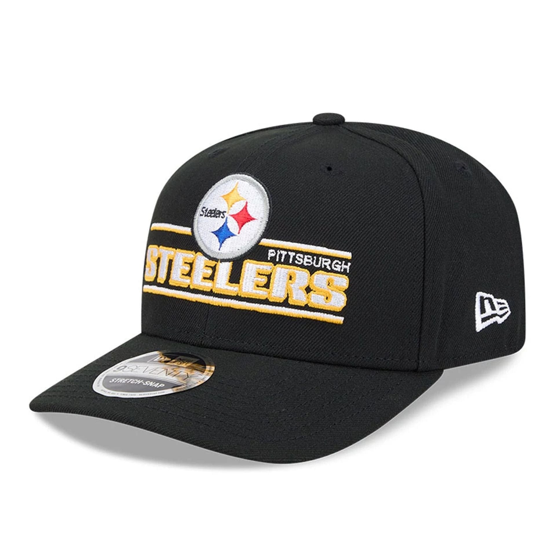 This is a Pittsburgh Steelers NFL Sated Black 9SEVENTY Stretch Snap Adjustable Cap 1