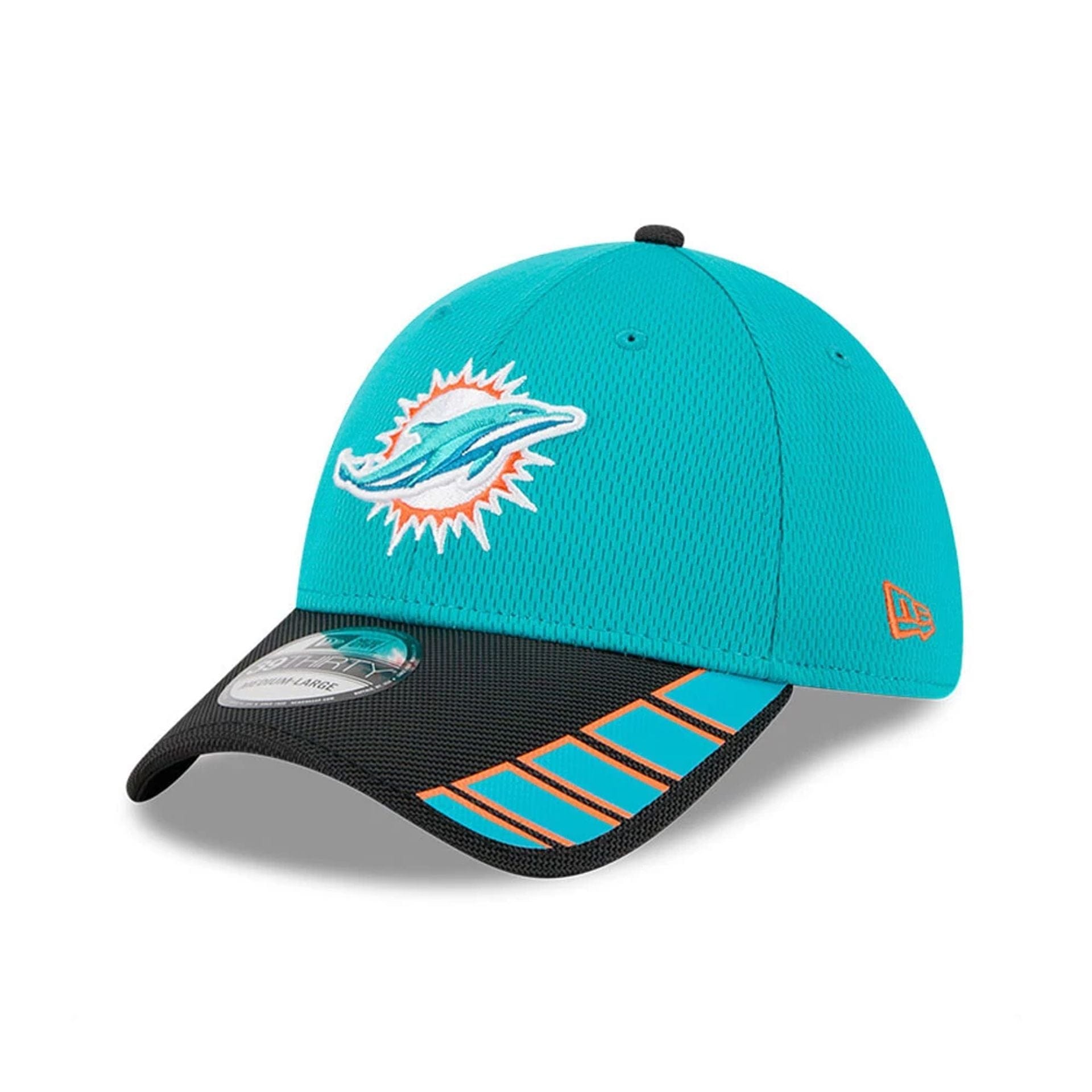 This is a Miami Dolphins NFL Visor Hit Turquoise 39THIRTY Stretch Fit Cap 1