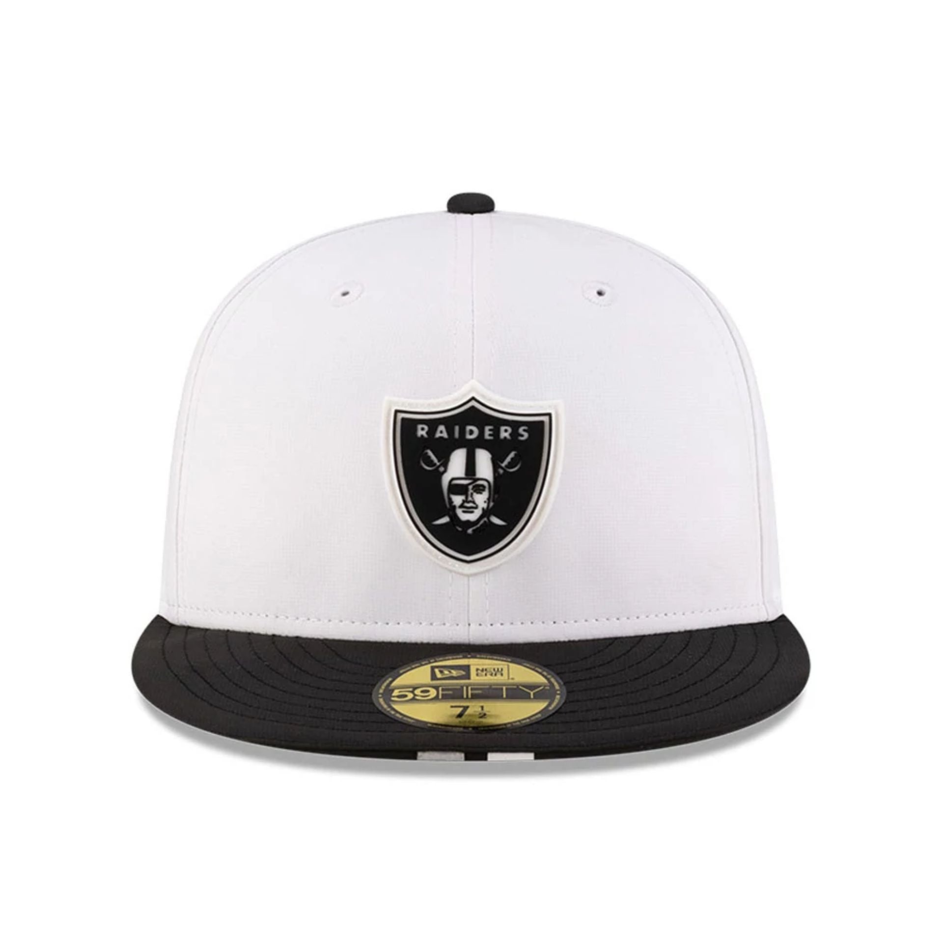 This is a Las Vegas Raiders NFL Training 2025 White 59FIFTY Fitted Cap 2