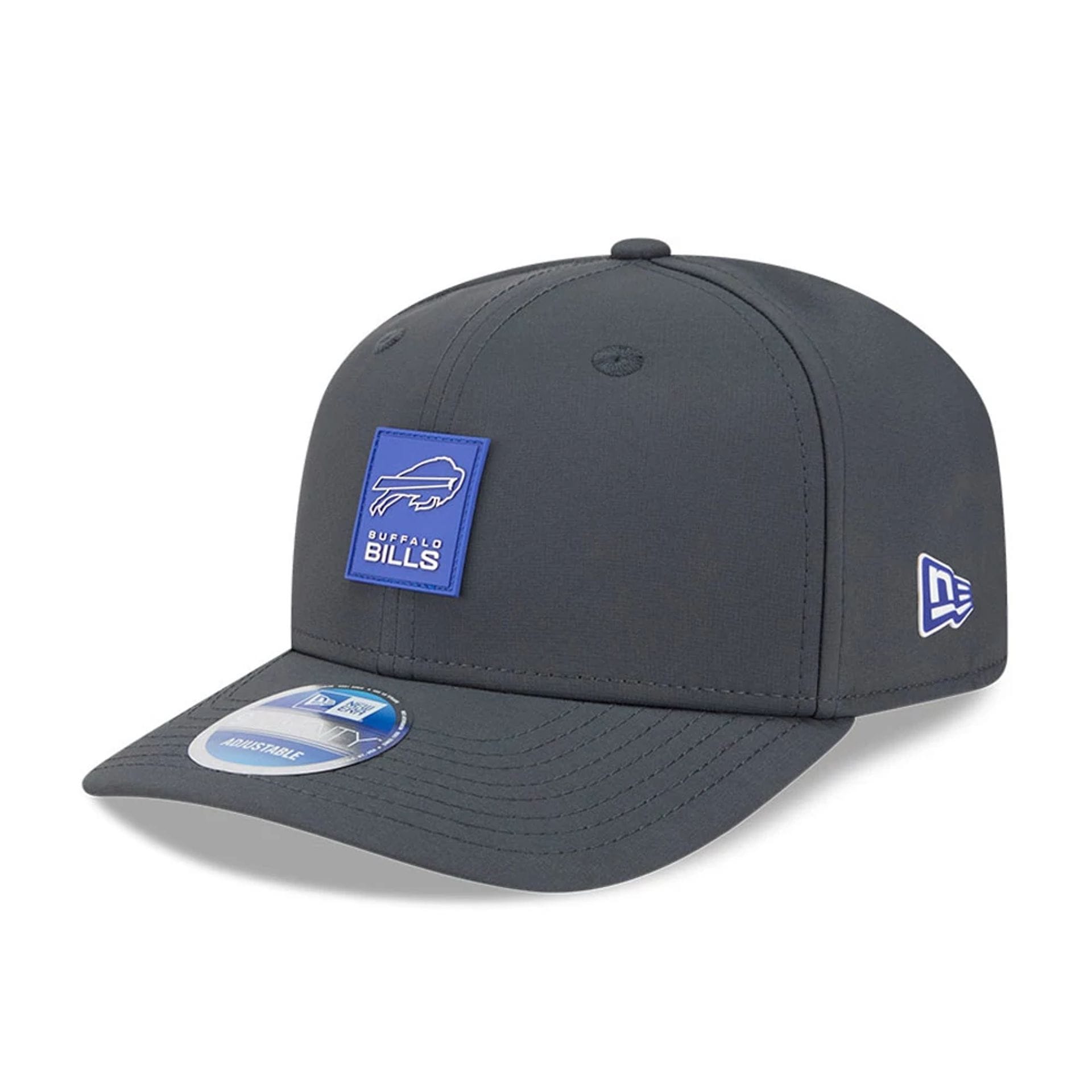 This is a Buffalo Bills NFL Sideline 2025 Charcoal 9SEVENTY Stretch Snap Adjustable Cap 1