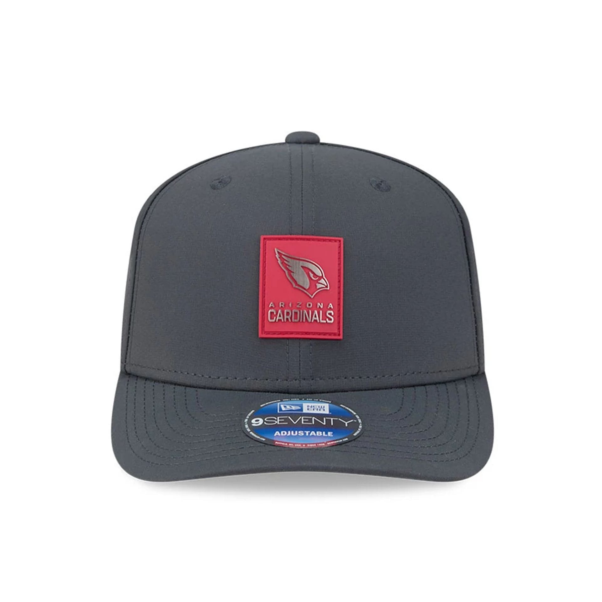 This is a Arizona Cardinals NFL Sideline 2025 Charcoal 9SEVENTY Stretch Snap Adjustable Cap 2