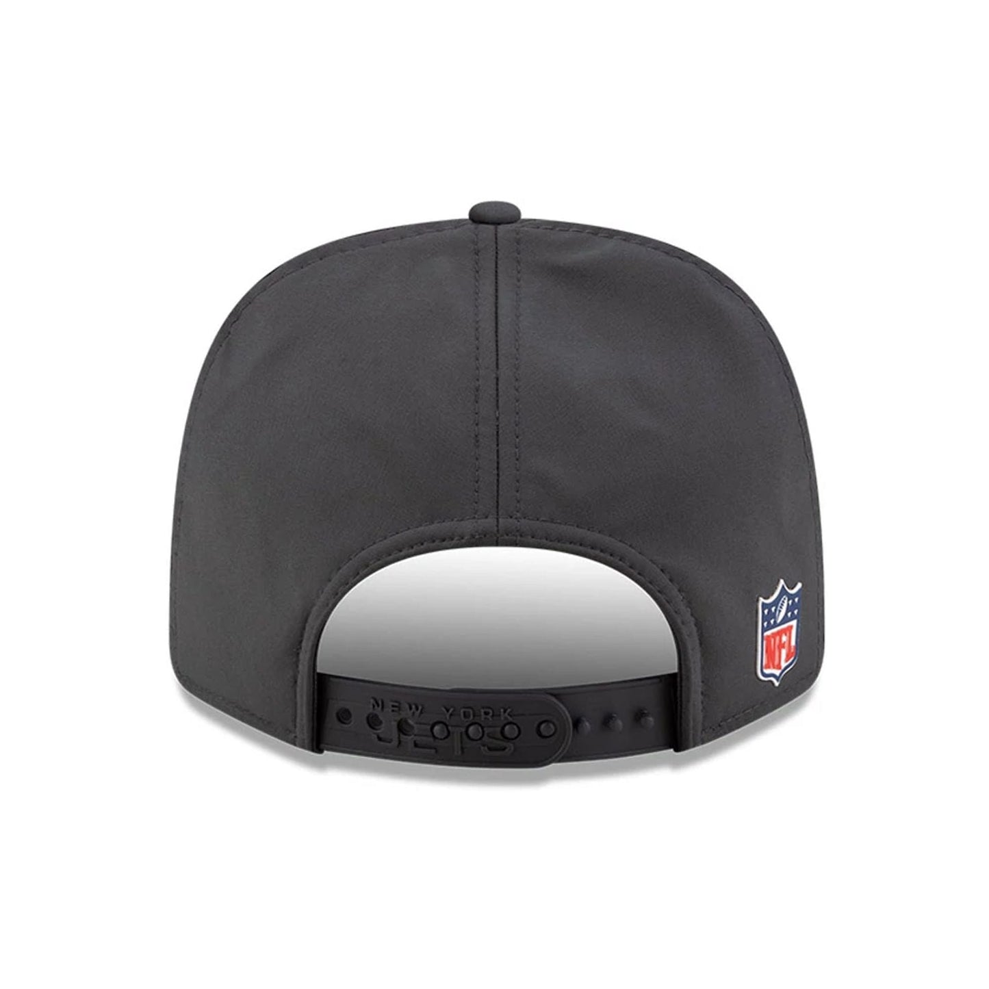This is a New York Jets NFL Sideline 2025 Charcoal 9SEVENTY Stretch Snap Adjustable Cap 7