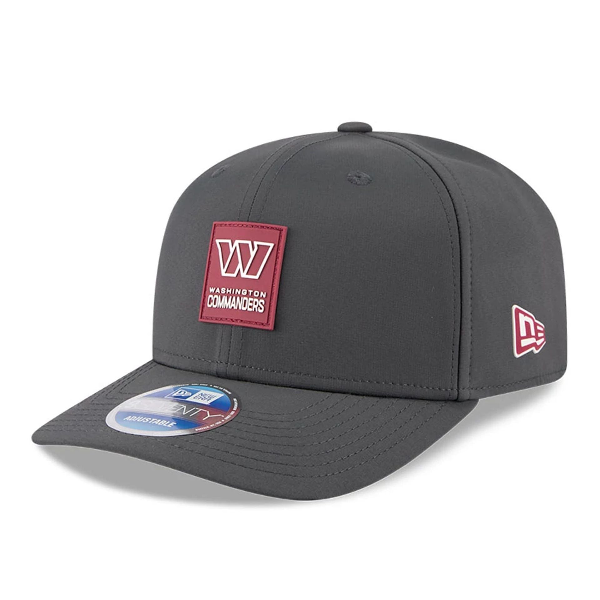 This is a Washington Commanders NFL Sideline 2025 Charcoal 9SEVENTY Stretch Snap Adjustable Cap 1