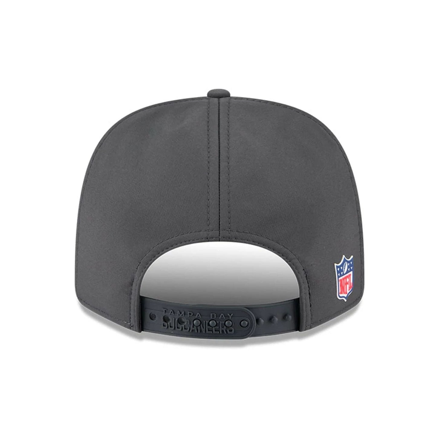 This is a Tampa Bay Buccaneers NFL Sideline 2025 Charcoal 9SEVENTY Stretch Snap Adjustable Cap 7