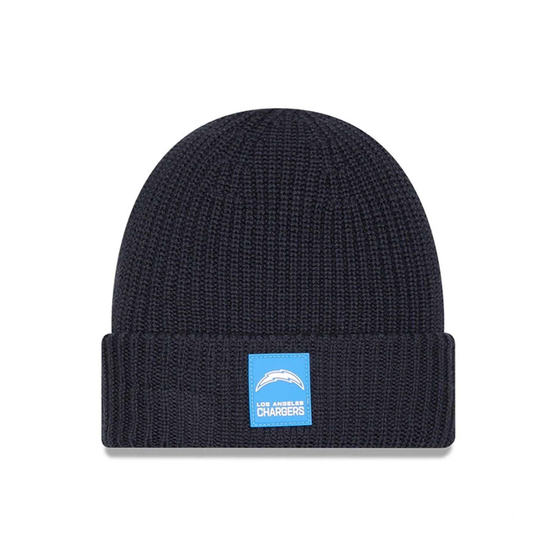 This is a LA Chargers NFL Sideline 2025 Charcoal Cuff Knit Beanie Hat 1