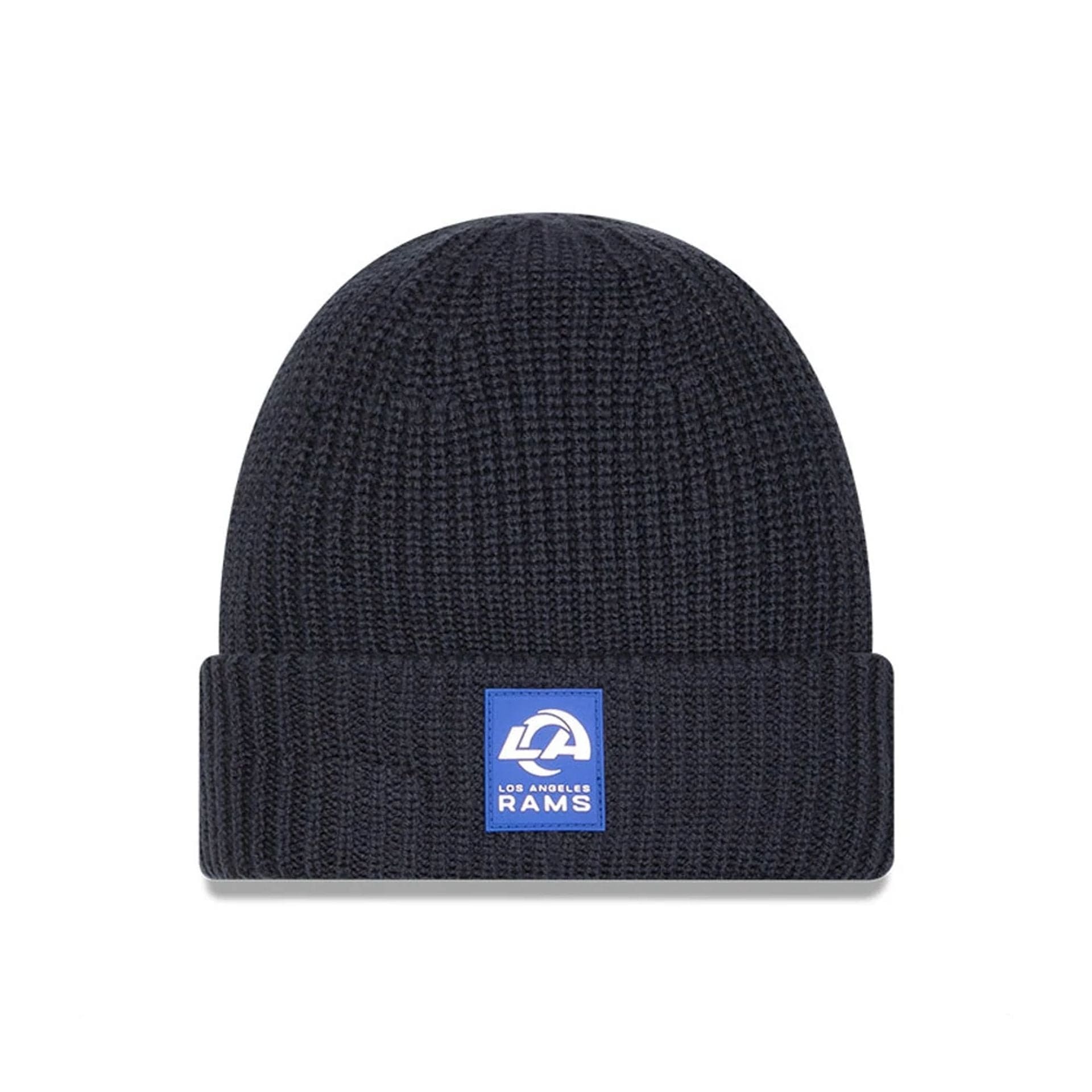 This is a LA Rams NFL Sideline 2025 Charcoal Cuff Knit Beanie Hat 1