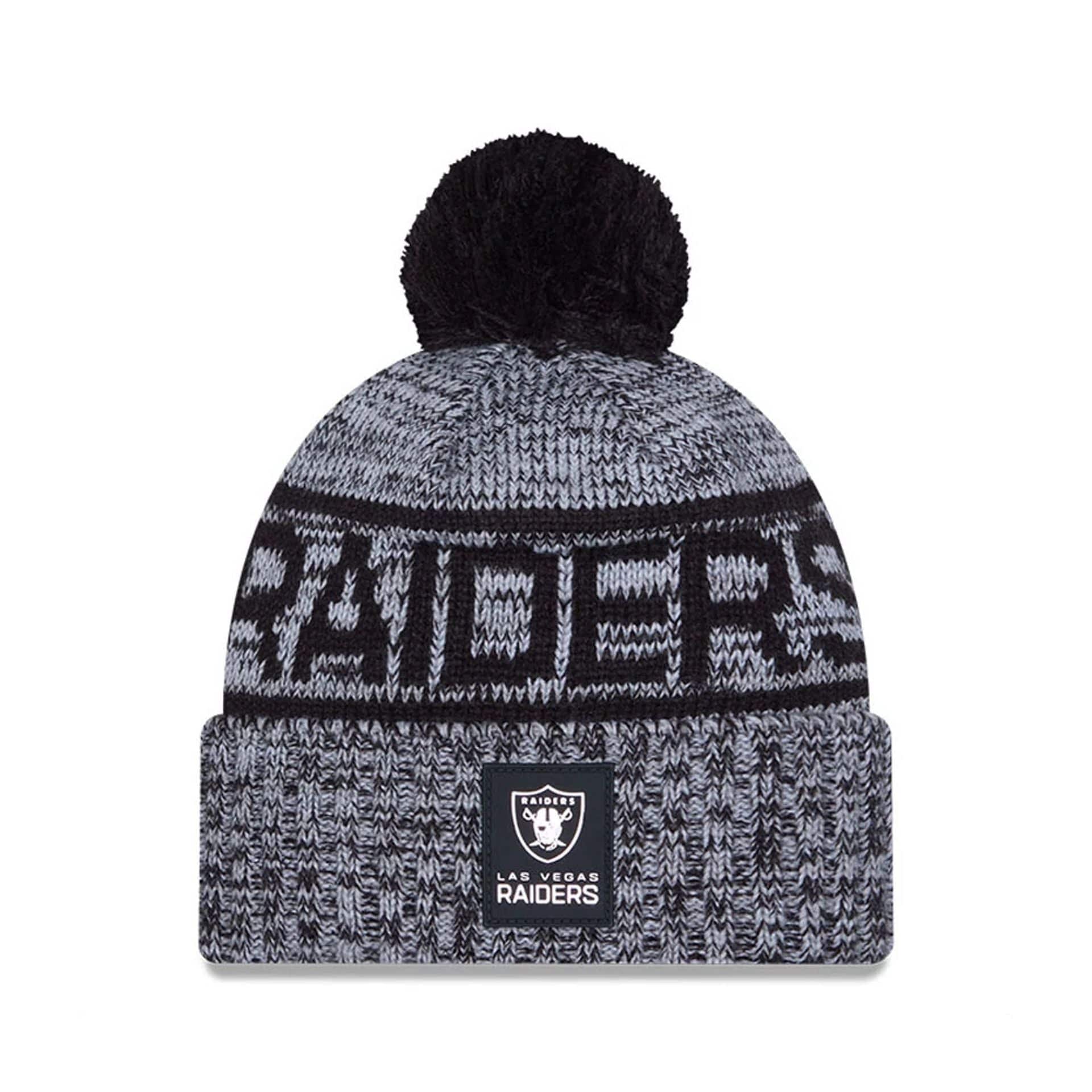 This is a Las Vegas Raiders NFL Sideline 2025 Black Sport Knit Beanie Hat 1