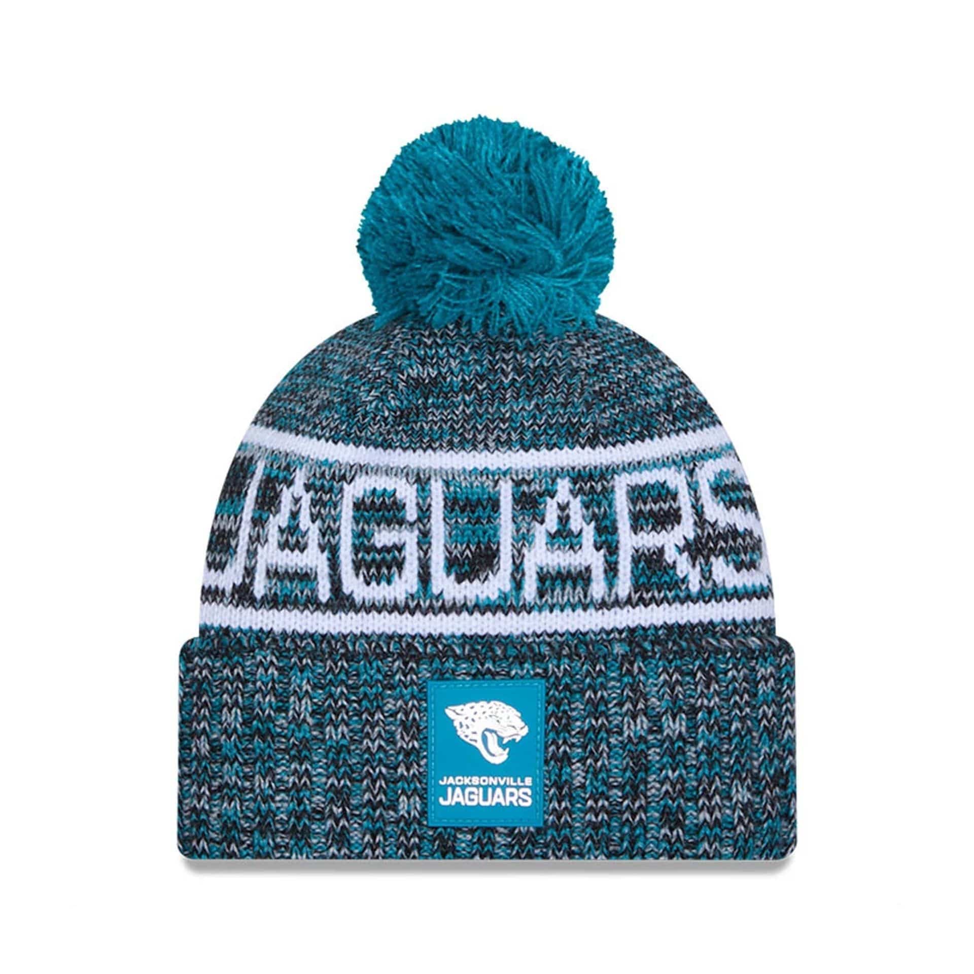 This is a Jacksonville Jaguars NFL Sideline 2025 Turquoise Sport Knit Beanie Hat 1