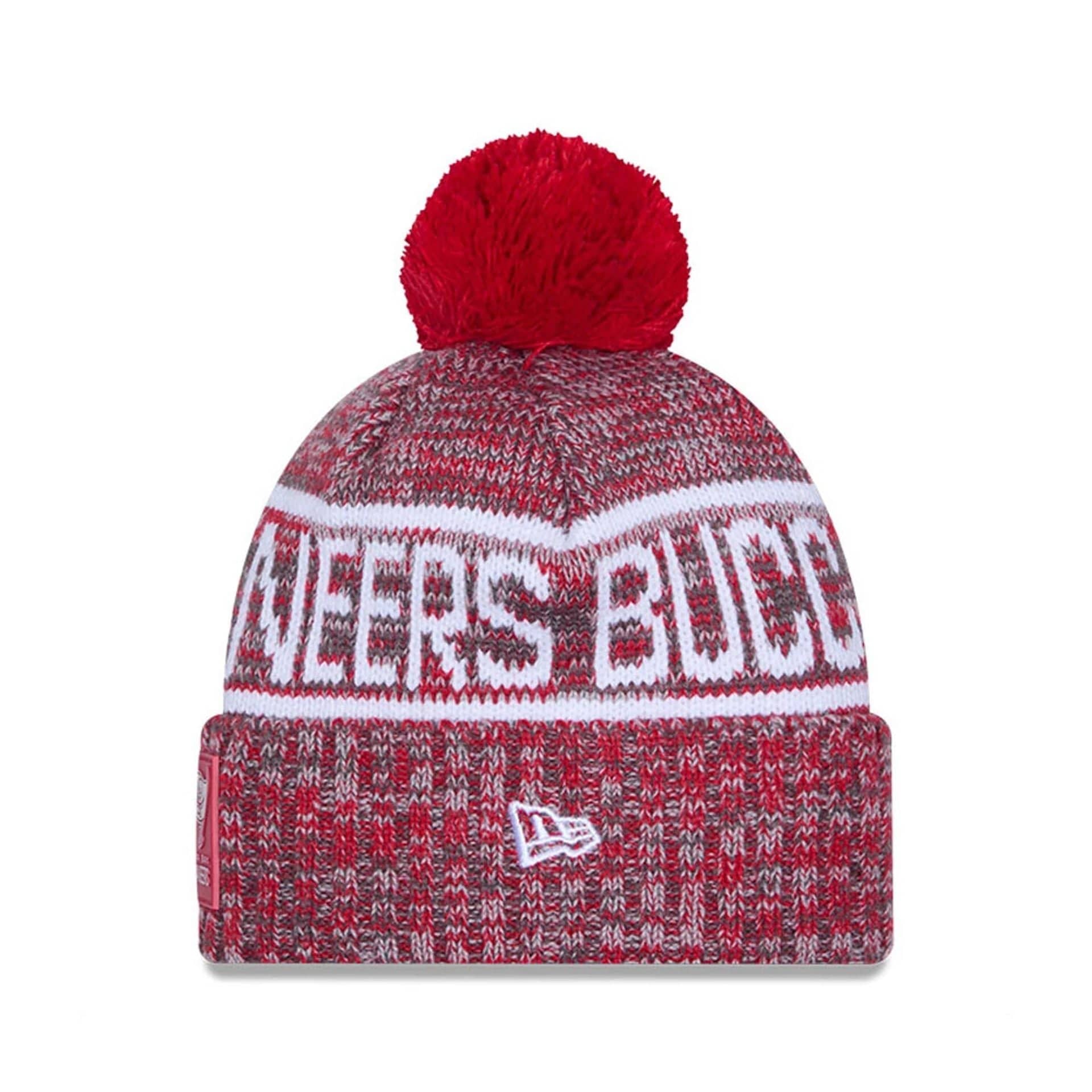 This is a Tampa Bay Buccaneers NFL Sideline 2025 Red Sport Knit Beanie Hat 2