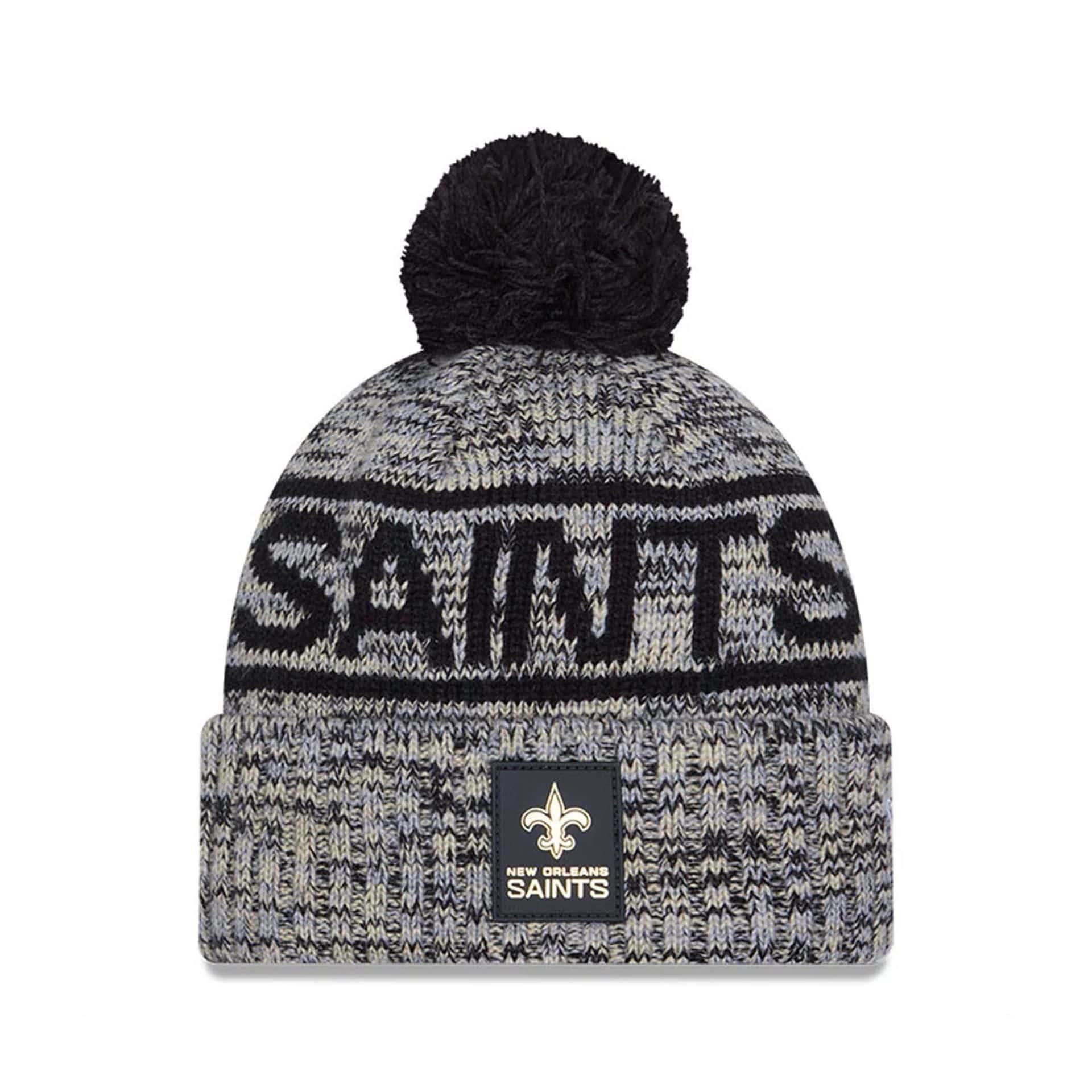 This is a New Orleans Saints NFL Sideline 2025 Black Sport Knit Beanie Hat 1