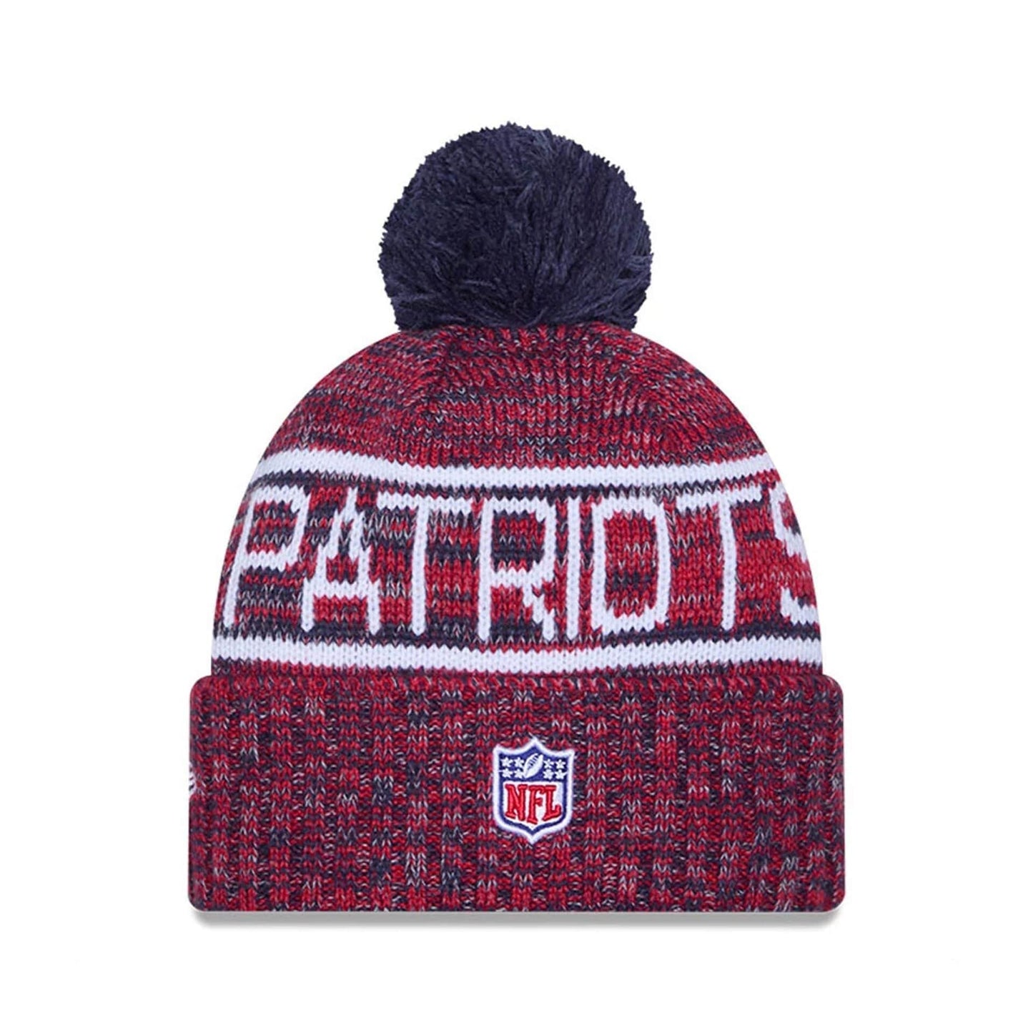 This is a New England Patriots NFL Sideline 2025 Dark Blue Sport Knit Beanie Hat 3