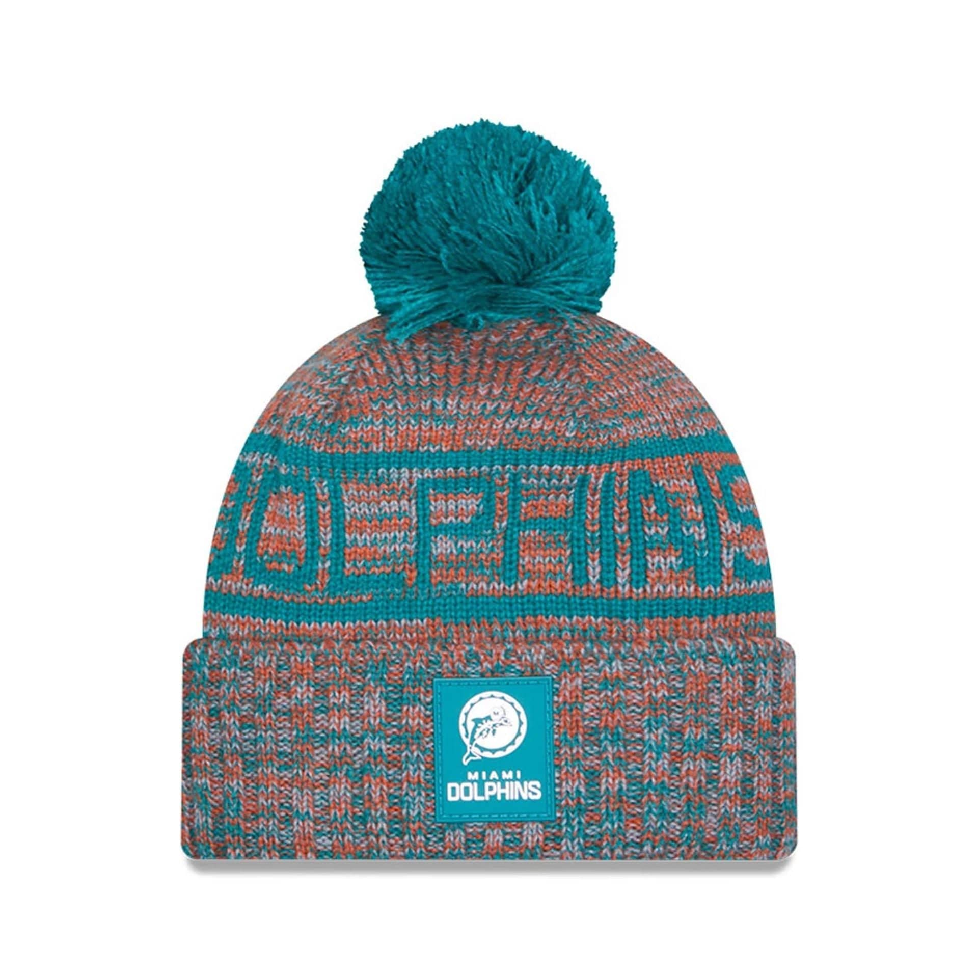 This is a Miami Dolphins NFL Sideline Turquoise Sport Knit Beanie Hat 1
