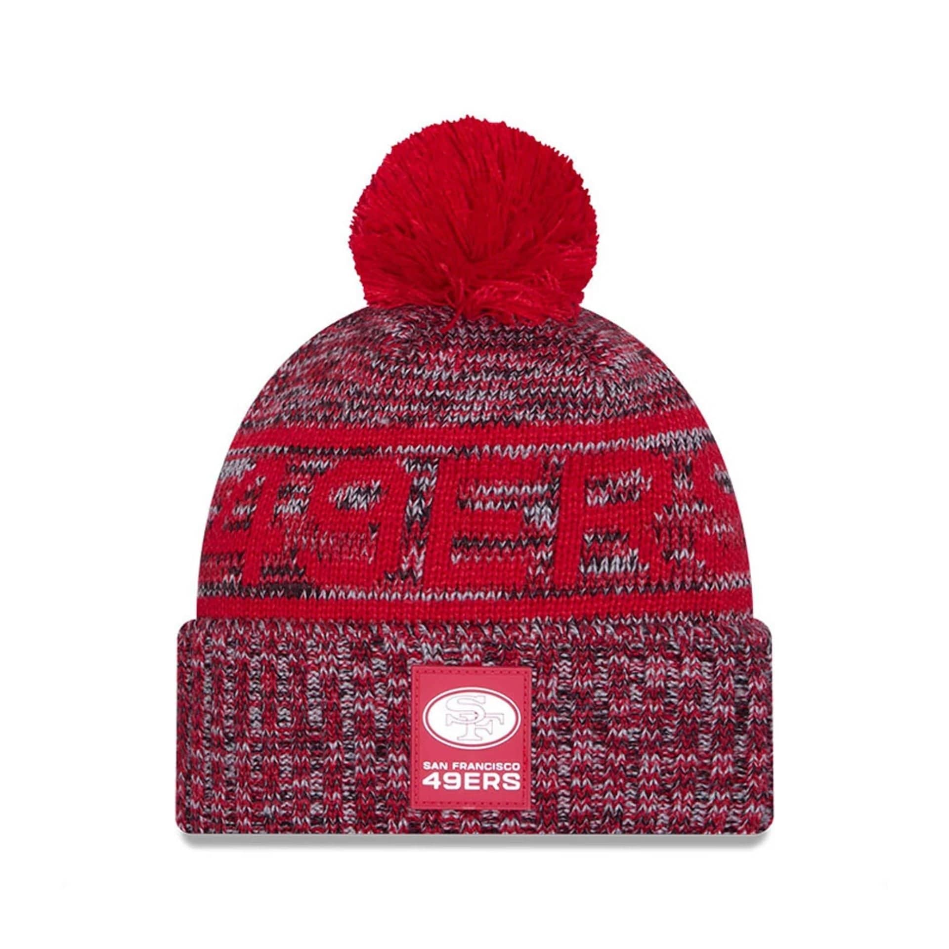 This is a San Francisco 49ers NFL Sideline Red Sport Knit Beanie Hat 1